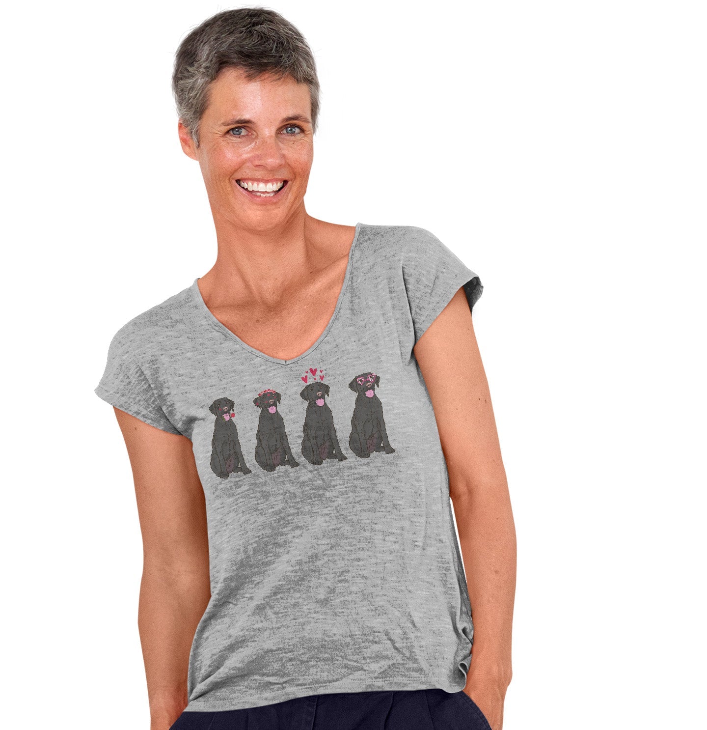 Labradors.com - Black Lab Love Line Up - Women's V-Neck T-Shirt