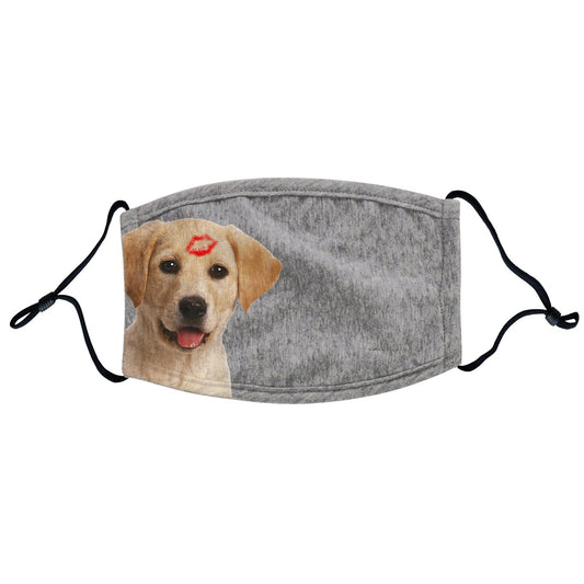 Yellow Lab Kiss Face Mask - Adjustable Ear Loops, Reusable & Washable, Cloth - Labradors.com