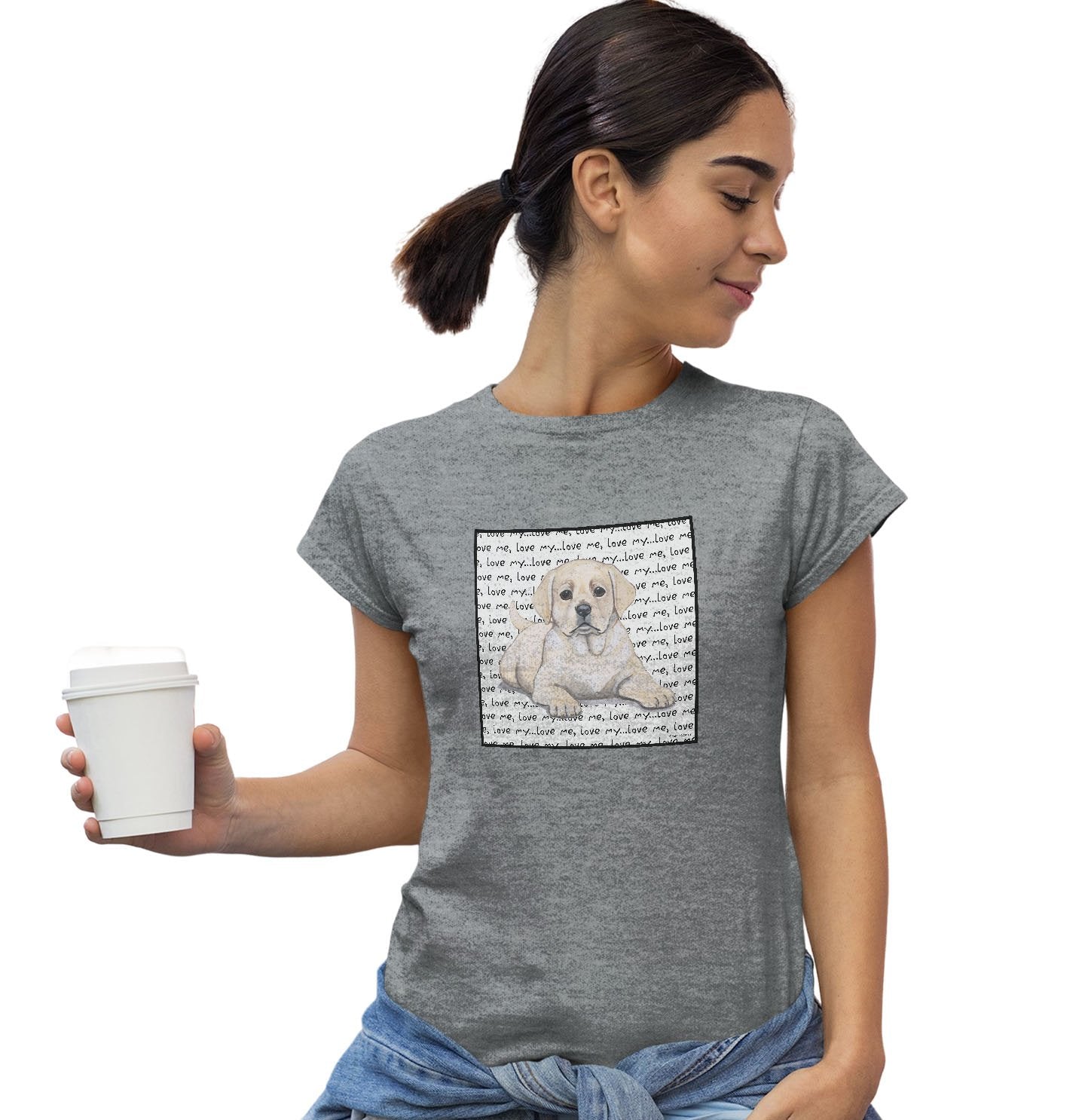 Yellow Lab Puppy Love Text - Women's Fitted T-Shirt