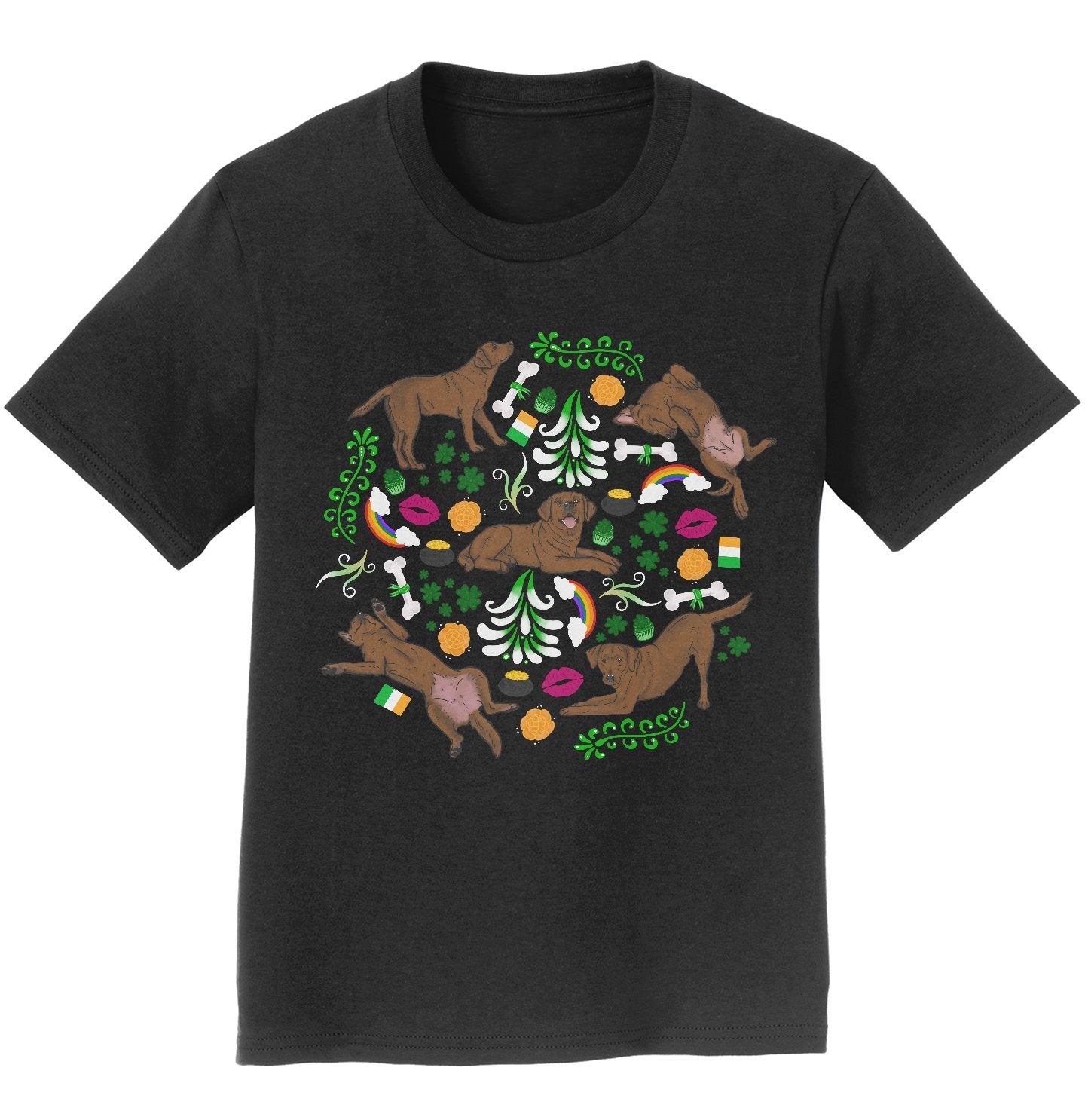 Chocolate Labrador Green Fleur Design - Kids' Unisex T-Shirt