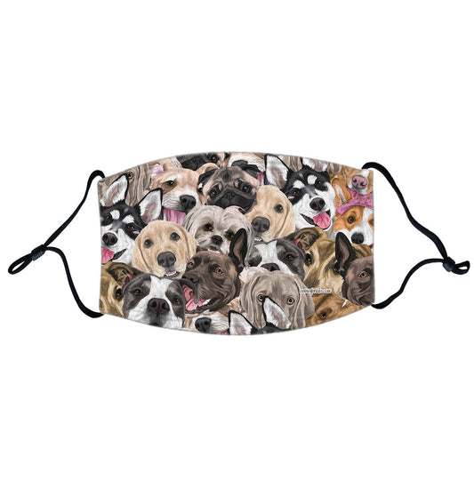 Dog Head Collage - Adjustable Face Mask, Breathable, Reusable, Printed in USA