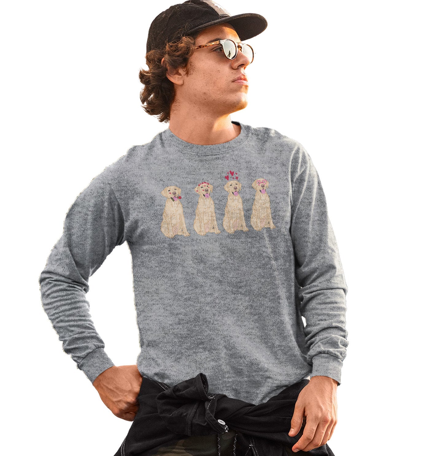 Labradors.com - Yellow Lab Love Line Up - Adult Unisex Long Sleeve T-Shirt
