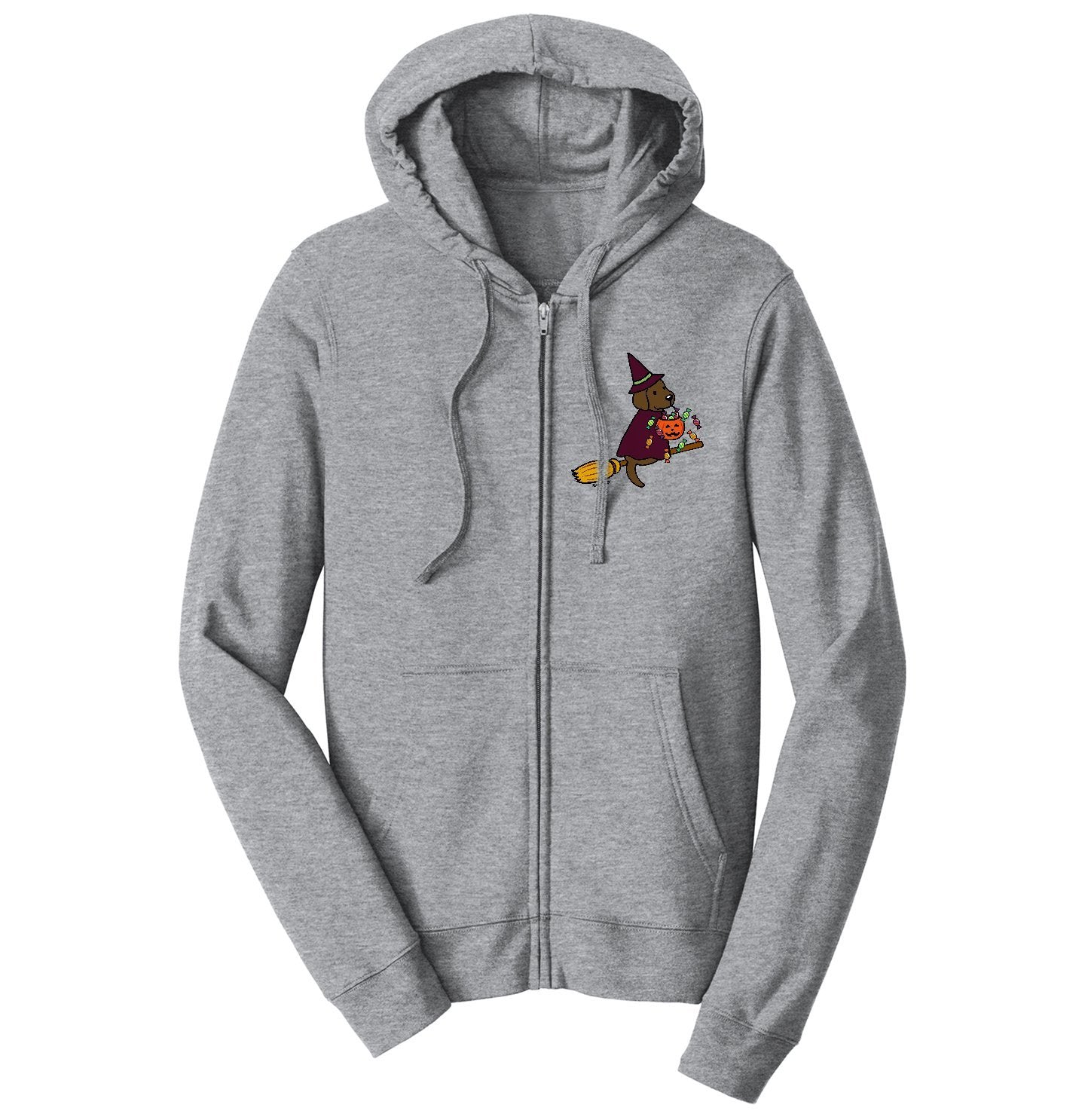 Chocolate Lab Witch Left Chest - Adult Unisex Full-Zip Hoodie Sweatshirt