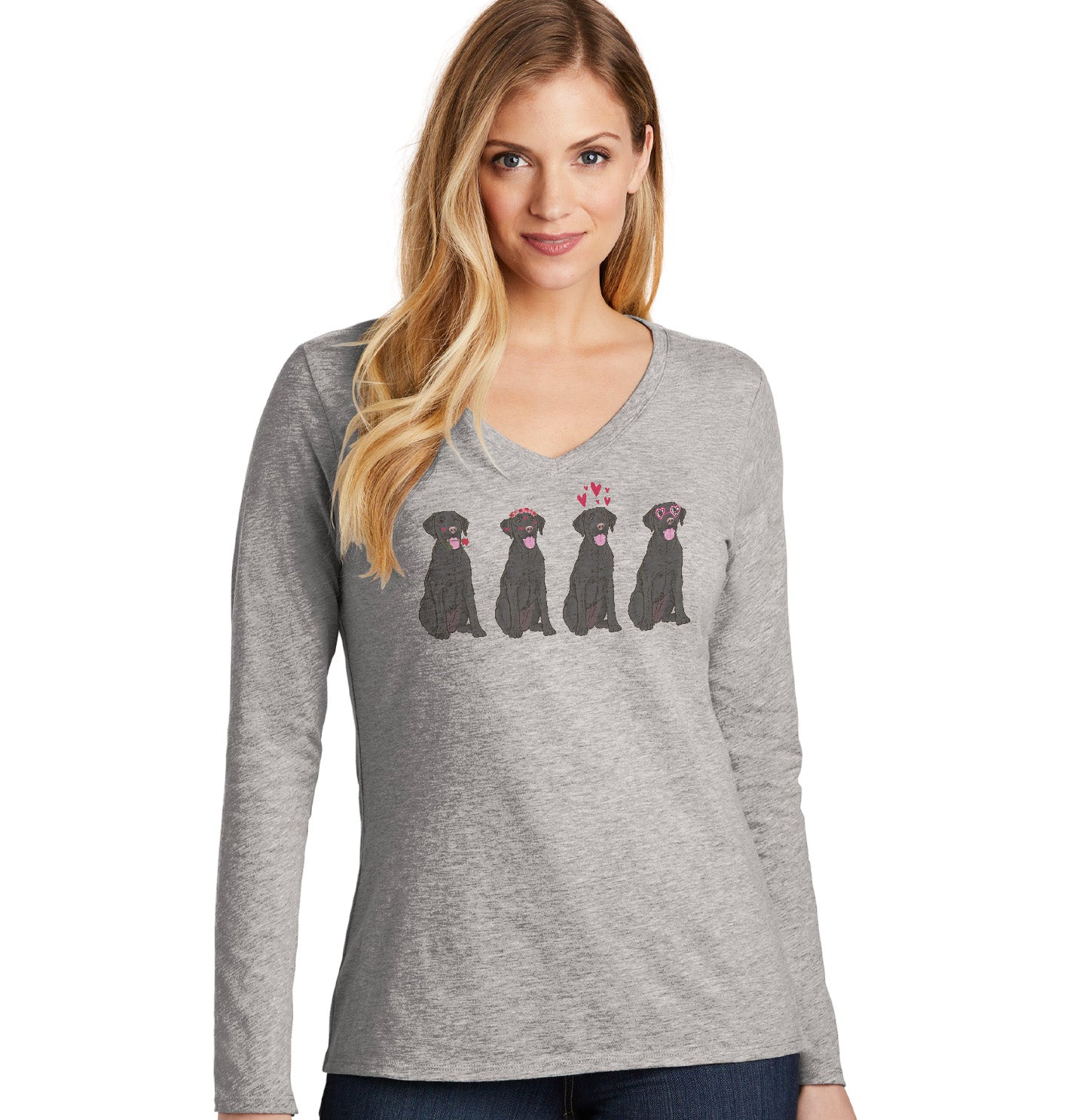 Black Lab Love Line Up - Women's V-Neck Long Sleeve T-Shirt