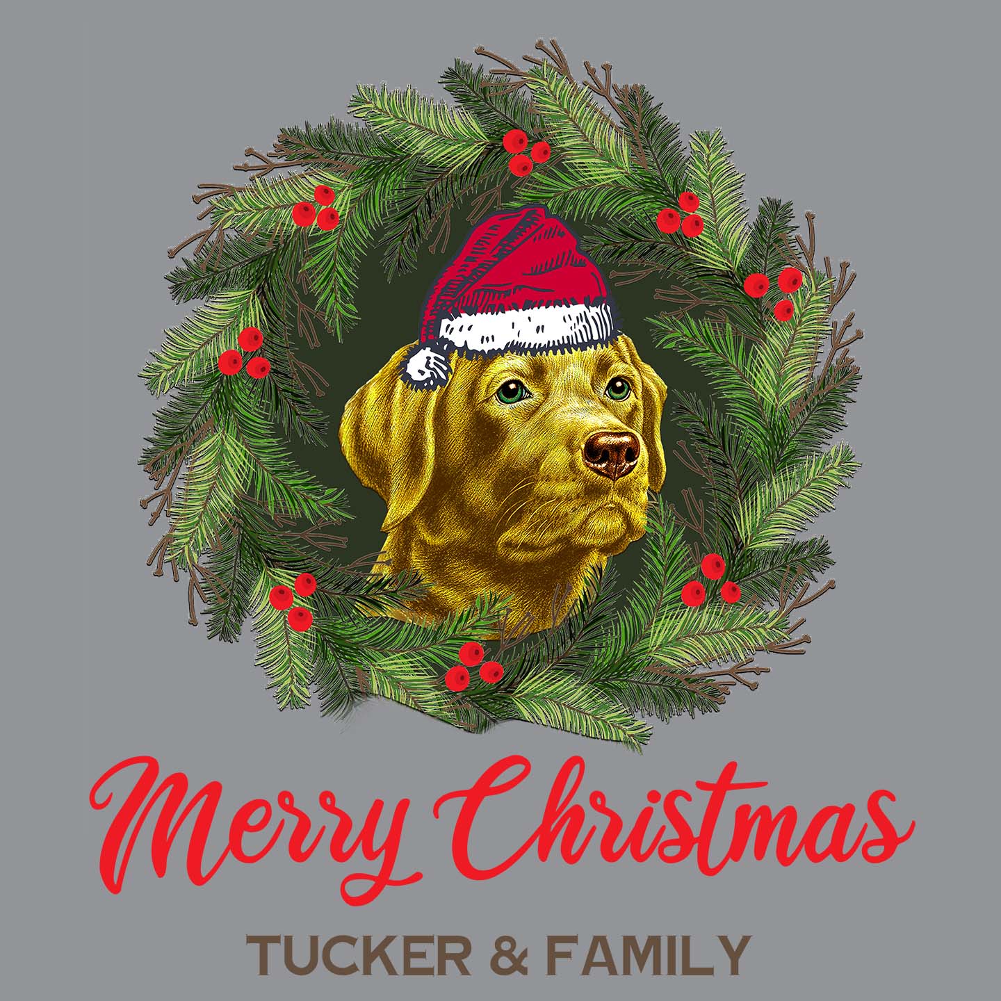 Santa Dog and Wreath - Personalized Custom Adult Unisex Long Sleeve T-Shirt