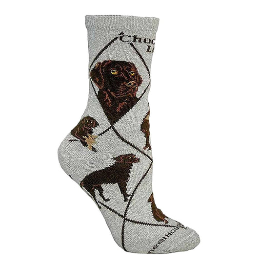 Chocolate Lab - Grey Cotton Crew Socks