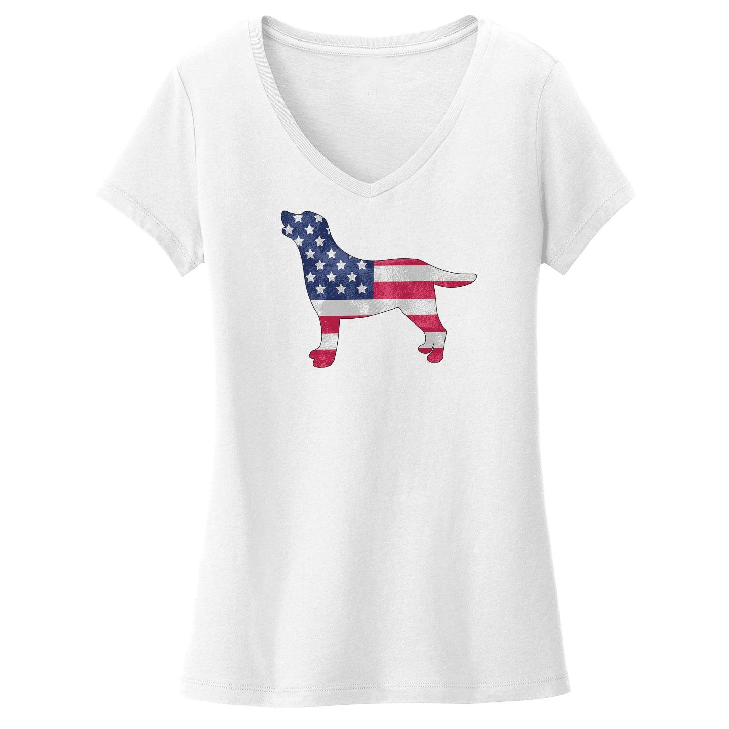 USA Flag Pattern Lab Silhouette - Women's V-Neck T-Shirt