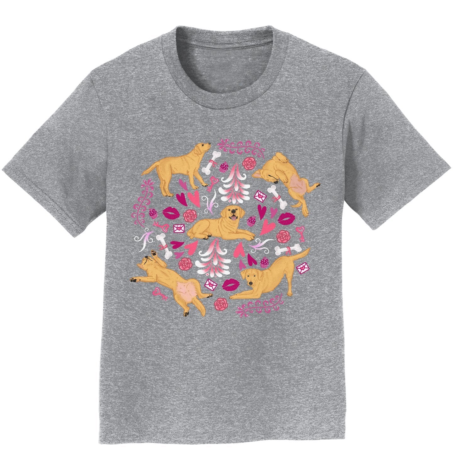 Yellow Labrador Pink Fleur Pattern  - Kids' Unisex T-Shirt