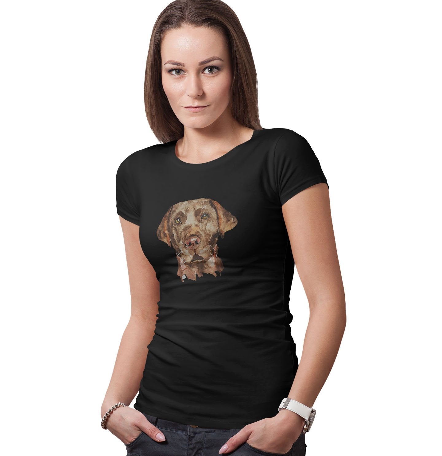 Chocolate Lab Face Watercolor - Women's Fitted T-Shirt