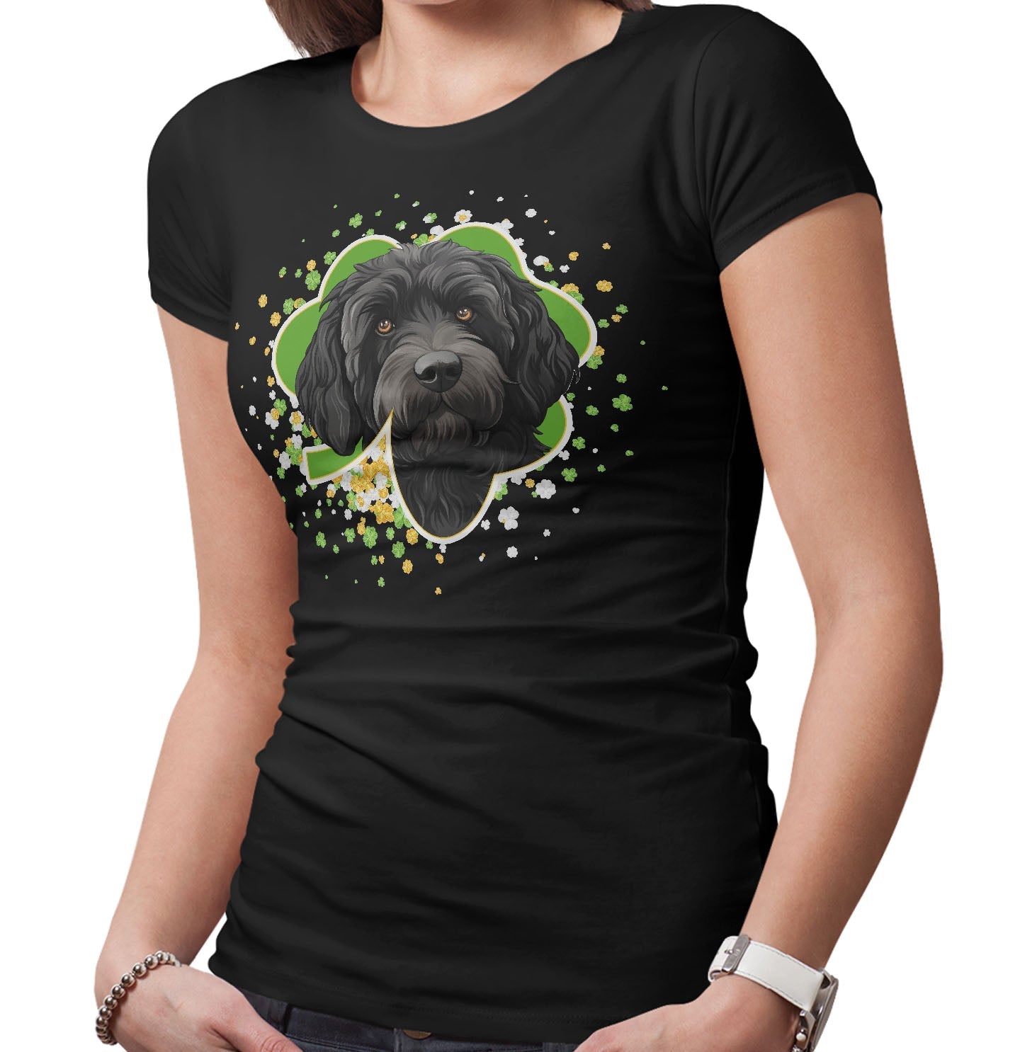 Big Clover St. Patrick's Day Labradoodle (Black) - Women's Fitted T-Shirt