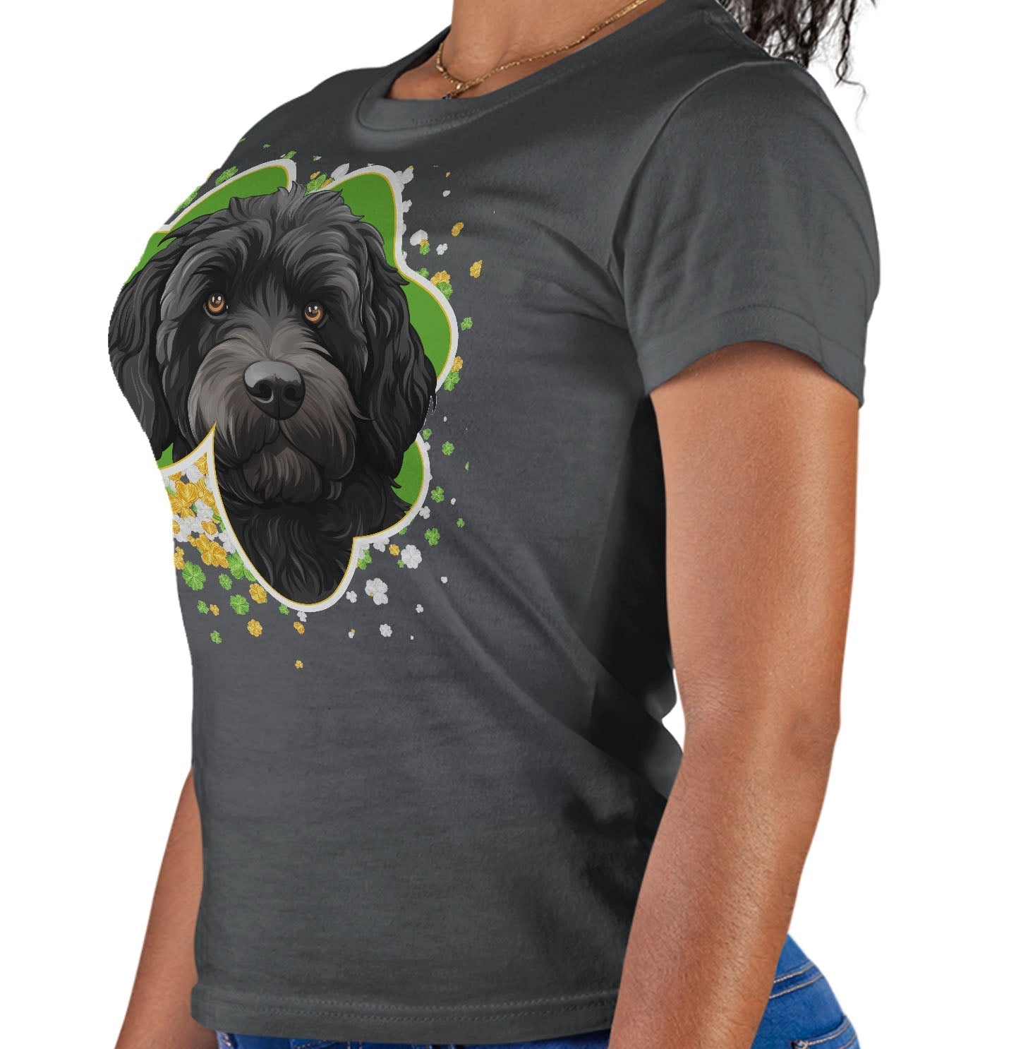 Big Clover St. Patrick's Day Labradoodle (Black) - Women's Fitted T-Shirt