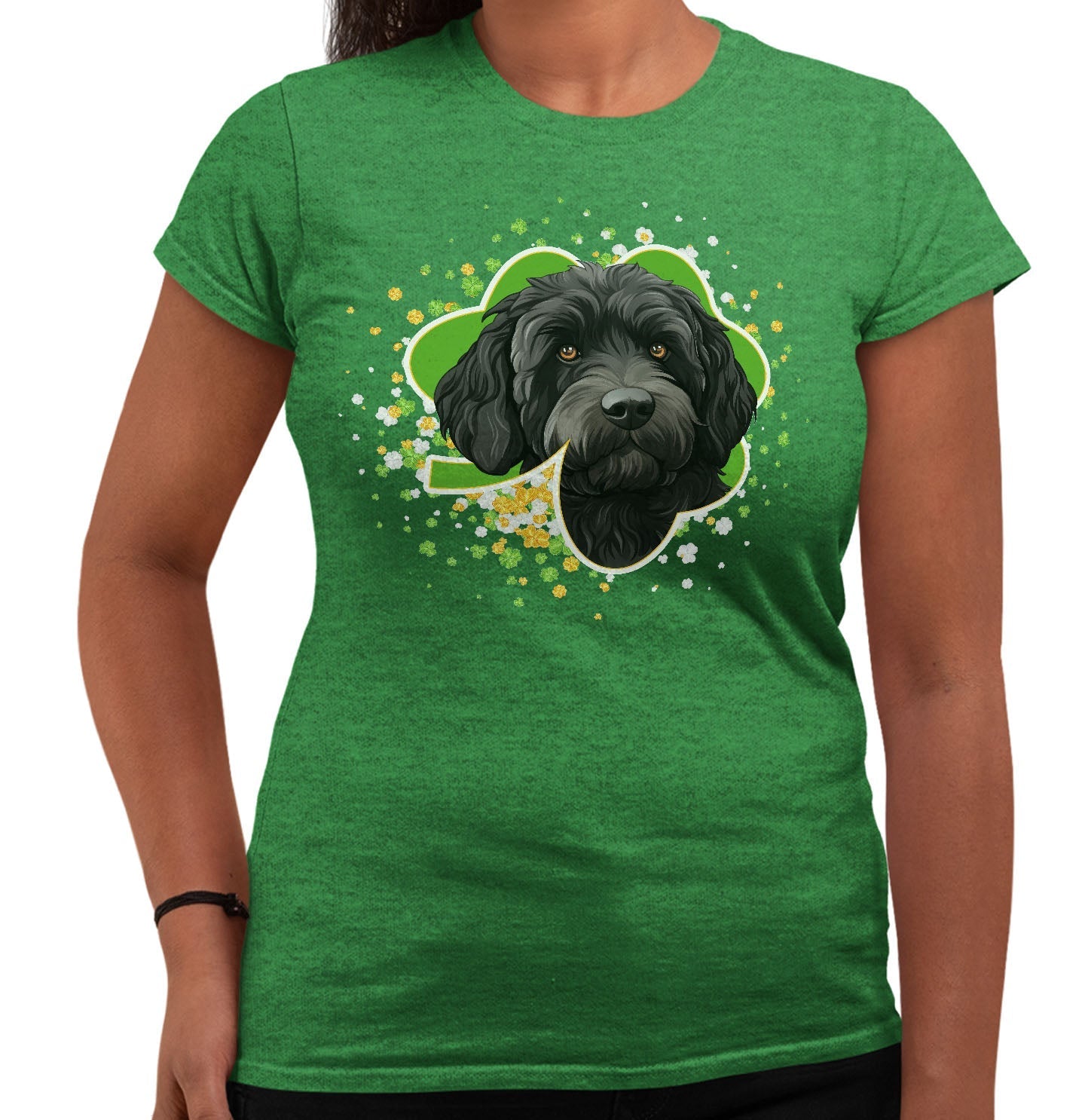 Big Clover St. Patrick's Day Labradoodle (Black) - Women's Fitted T-Shirt