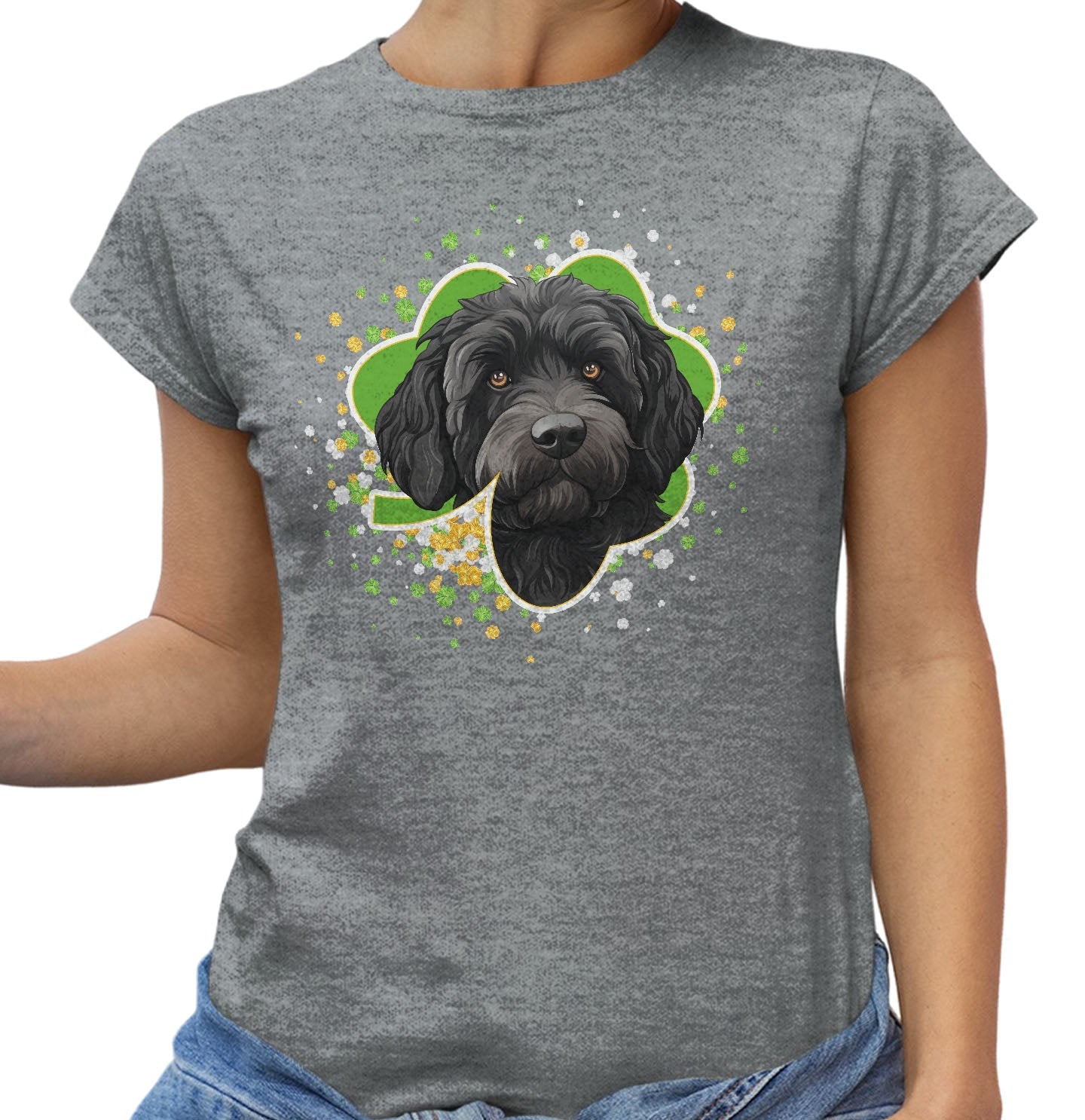 Big Clover St. Patrick's Day Labradoodle (Black) - Women's Fitted T-Shirt