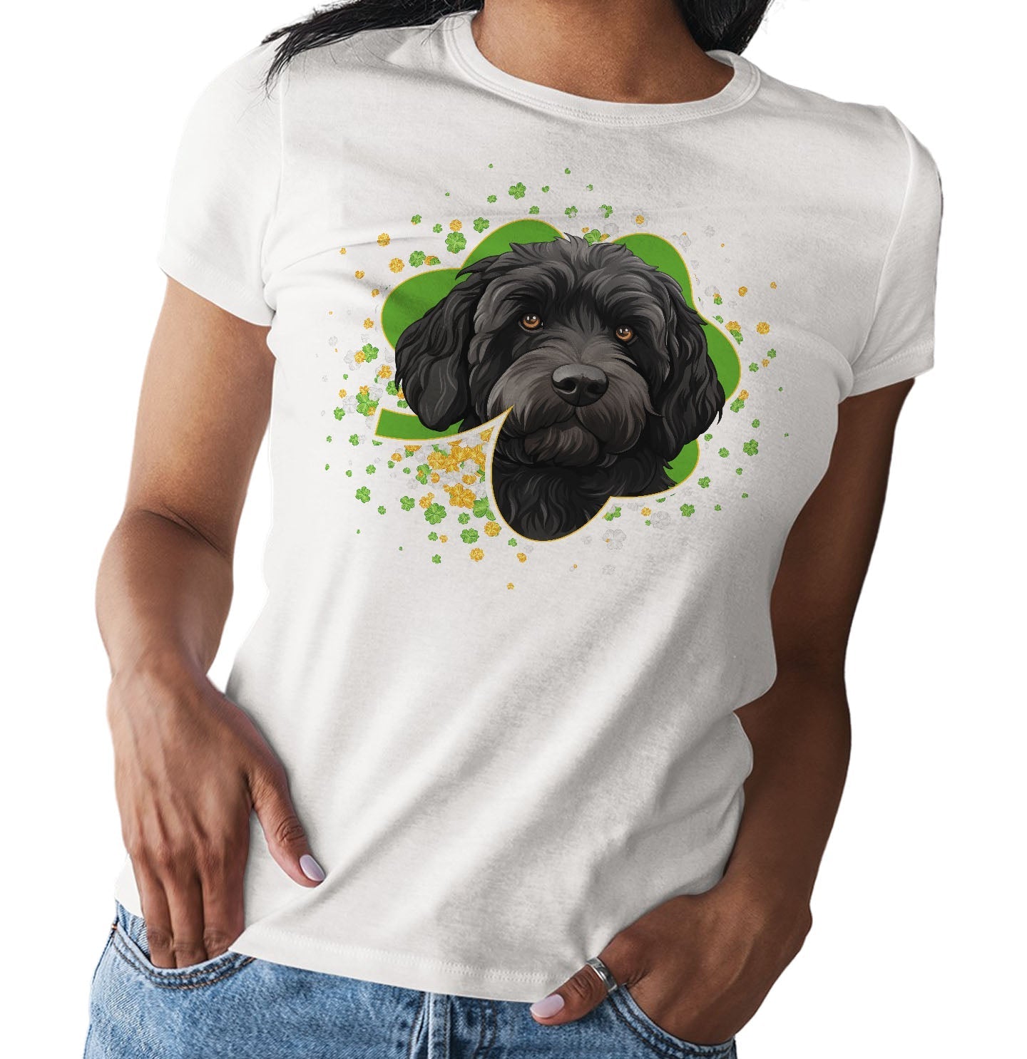 Big Clover St. Patrick's Day Labradoodle (Black) - Women's Fitted T-Shirt