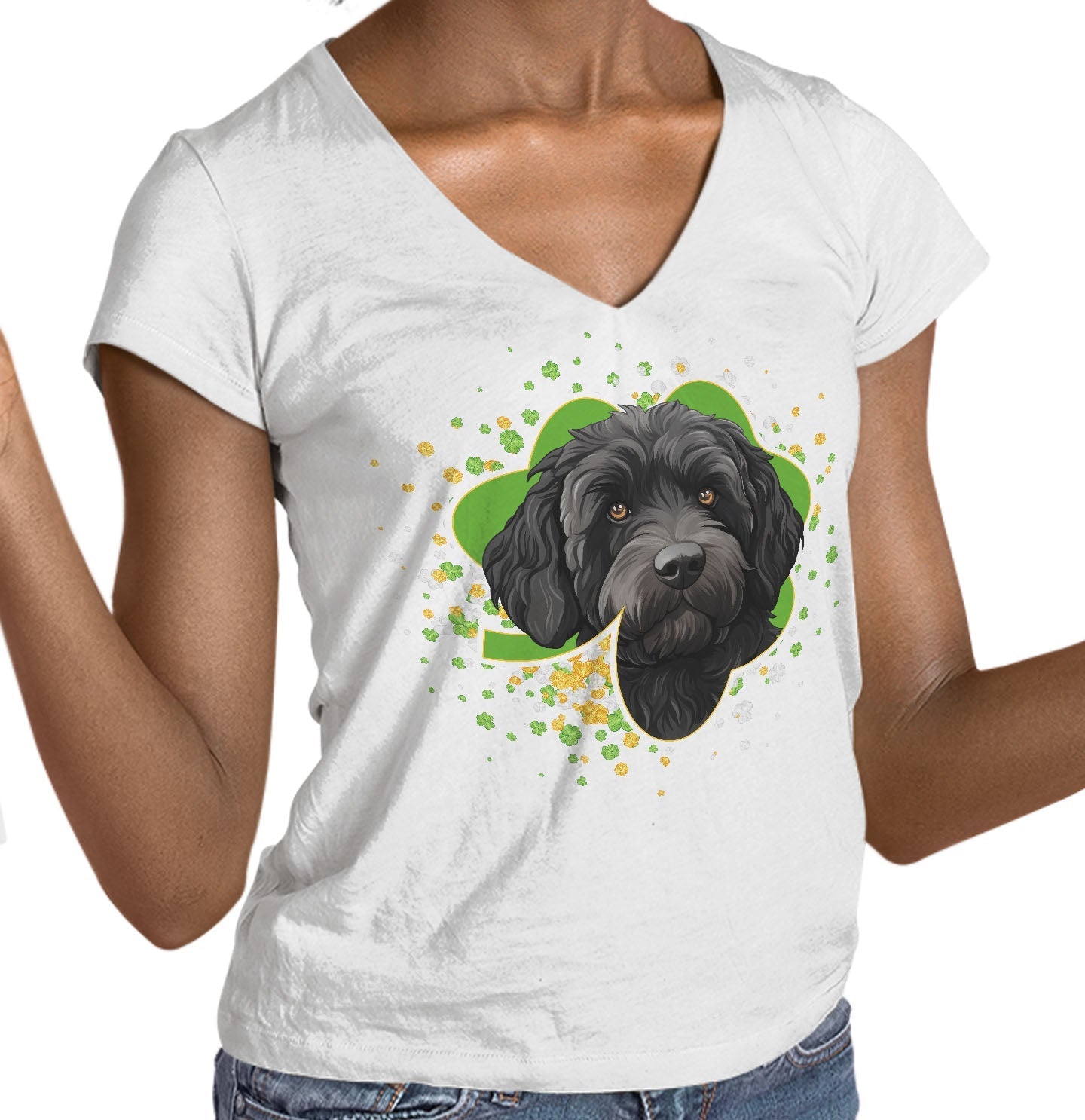 Big Clover St. Patrick's Day Labradoodle (Black) - Women's V-Neck T-Shirt