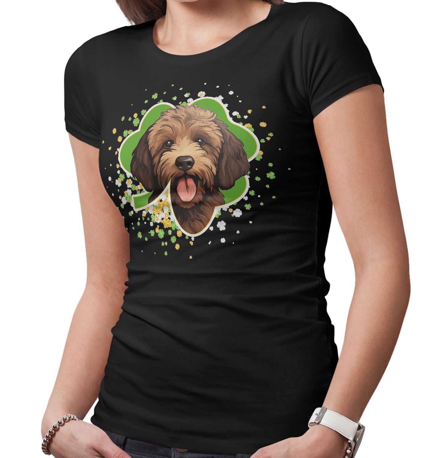 Big Clover St. Patrick's Day Labradoodle (Chocolate) - Women's Fitted T-Shirt