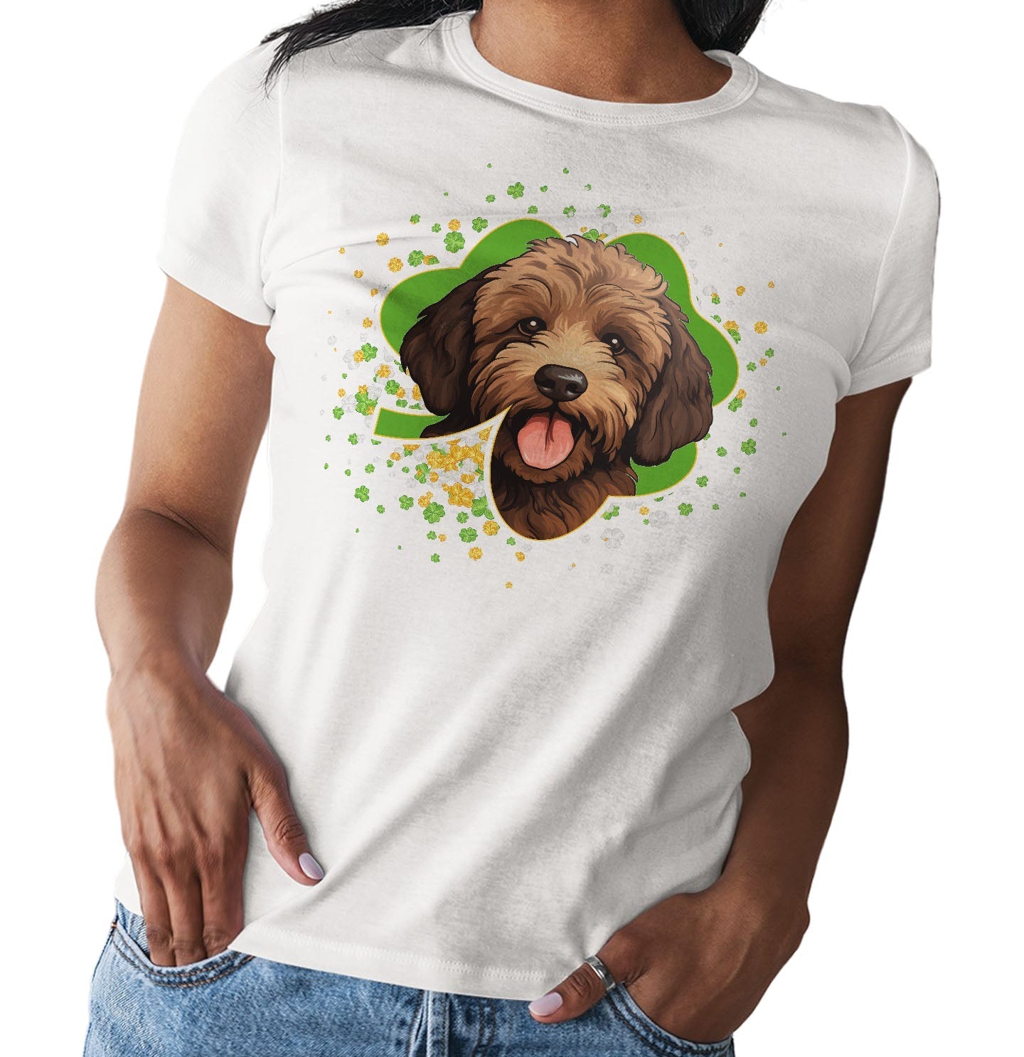 Big Clover St. Patrick's Day Labradoodle (Chocolate) - Women's Fitted T-Shirt