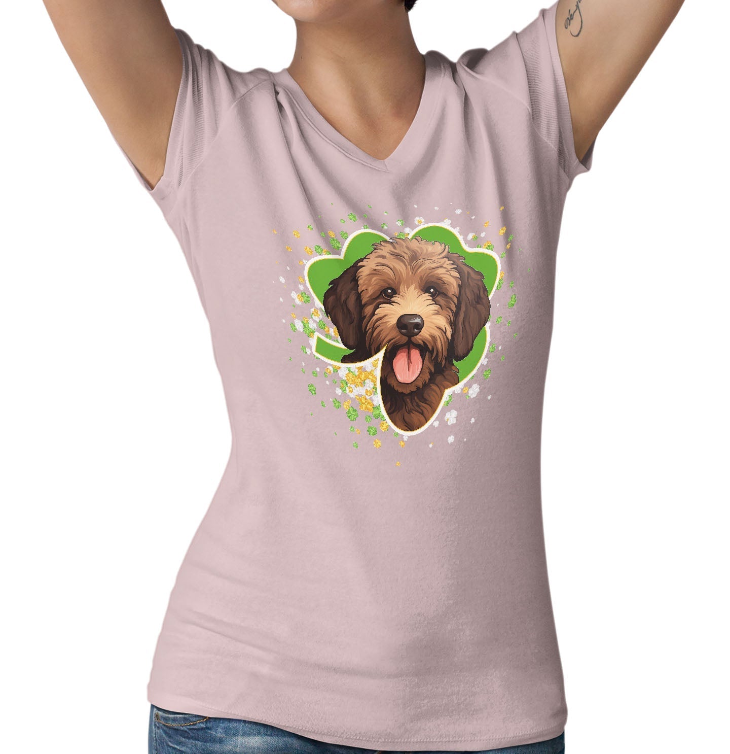 Big Clover St. Patrick's Day Labradoodle (Chocolate) - Women's V-Neck T-Shirt