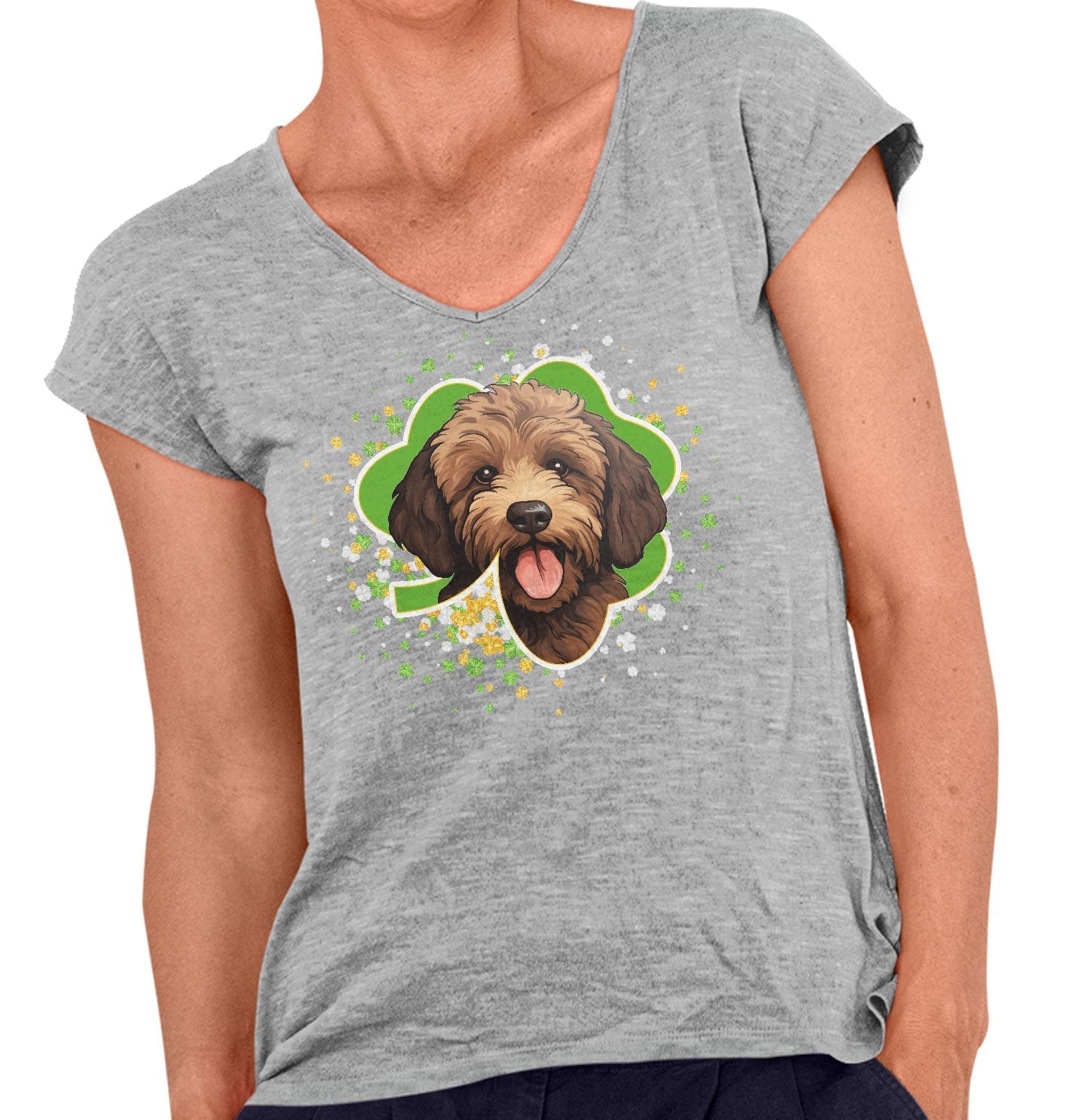 Big Clover St. Patrick's Day Labradoodle (Chocolate) - Women's V-Neck T-Shirt