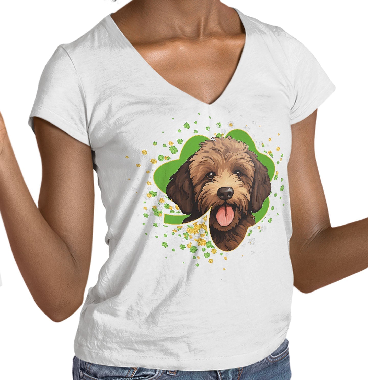 Big Clover St. Patrick's Day Labradoodle (Chocolate) - Women's V-Neck T-Shirt