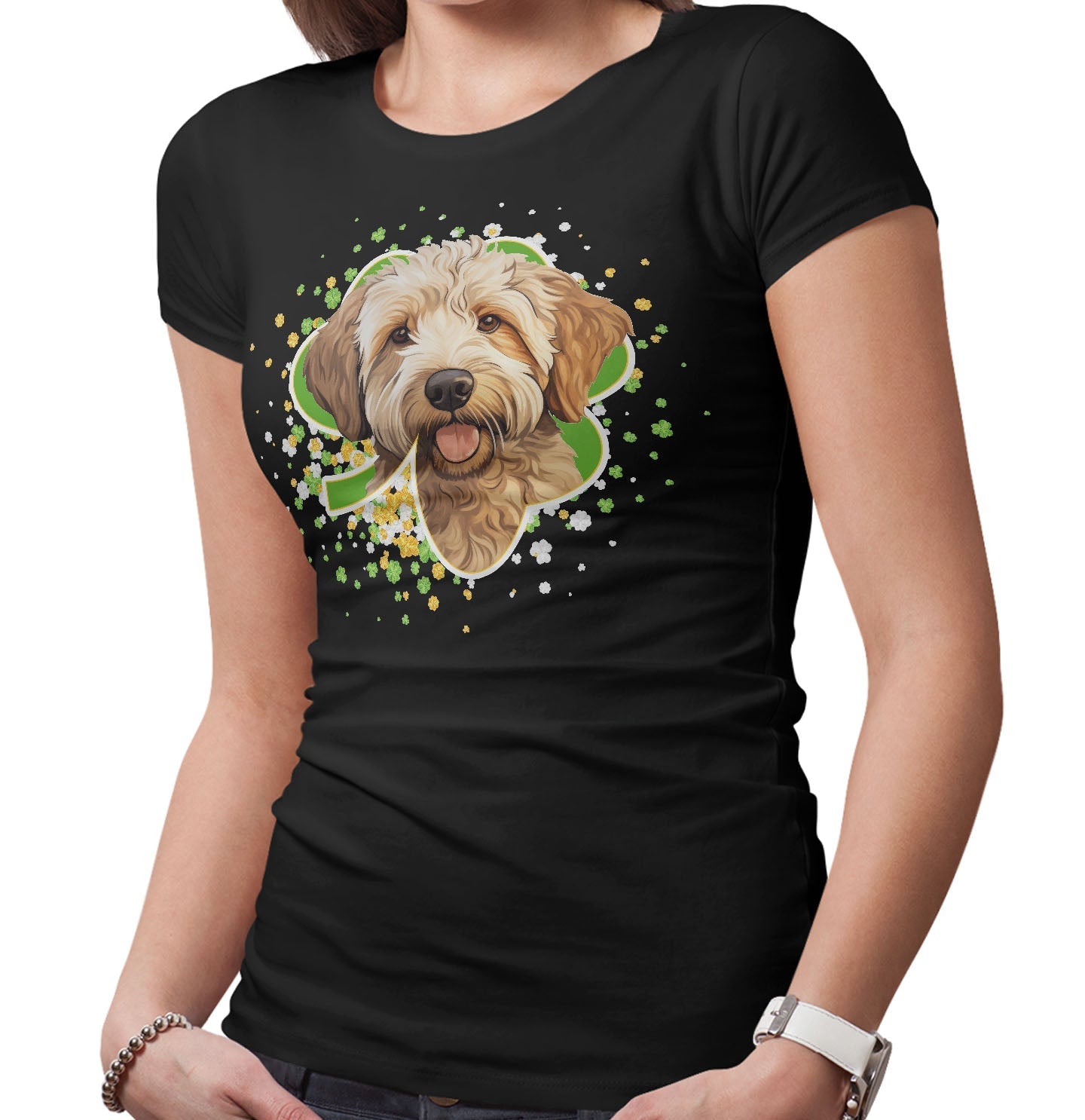 Big Clover St. Patrick's Day Labradoodle (Yellow) - Women's Fitted T-Shirt