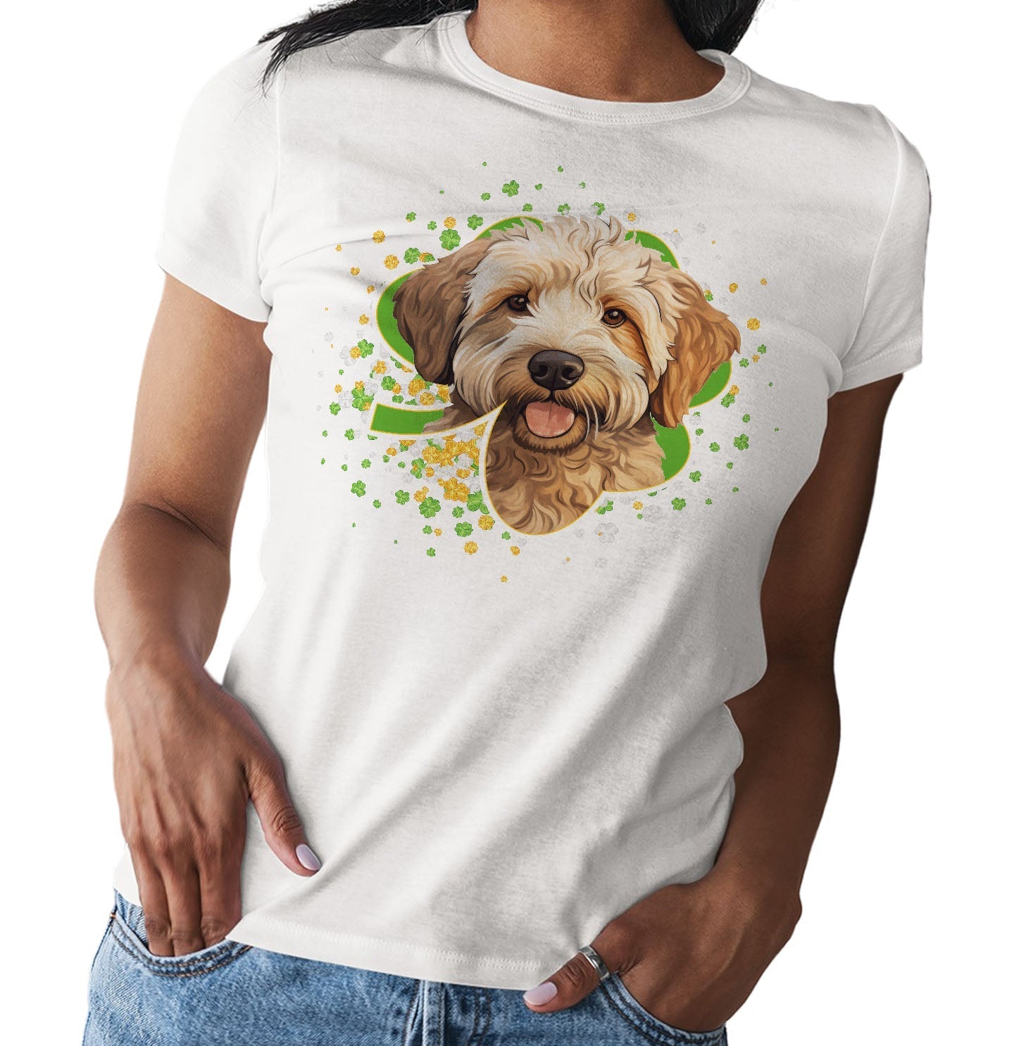 Big Clover St. Patrick's Day Labradoodle (Yellow) - Women's Fitted T-Shirt