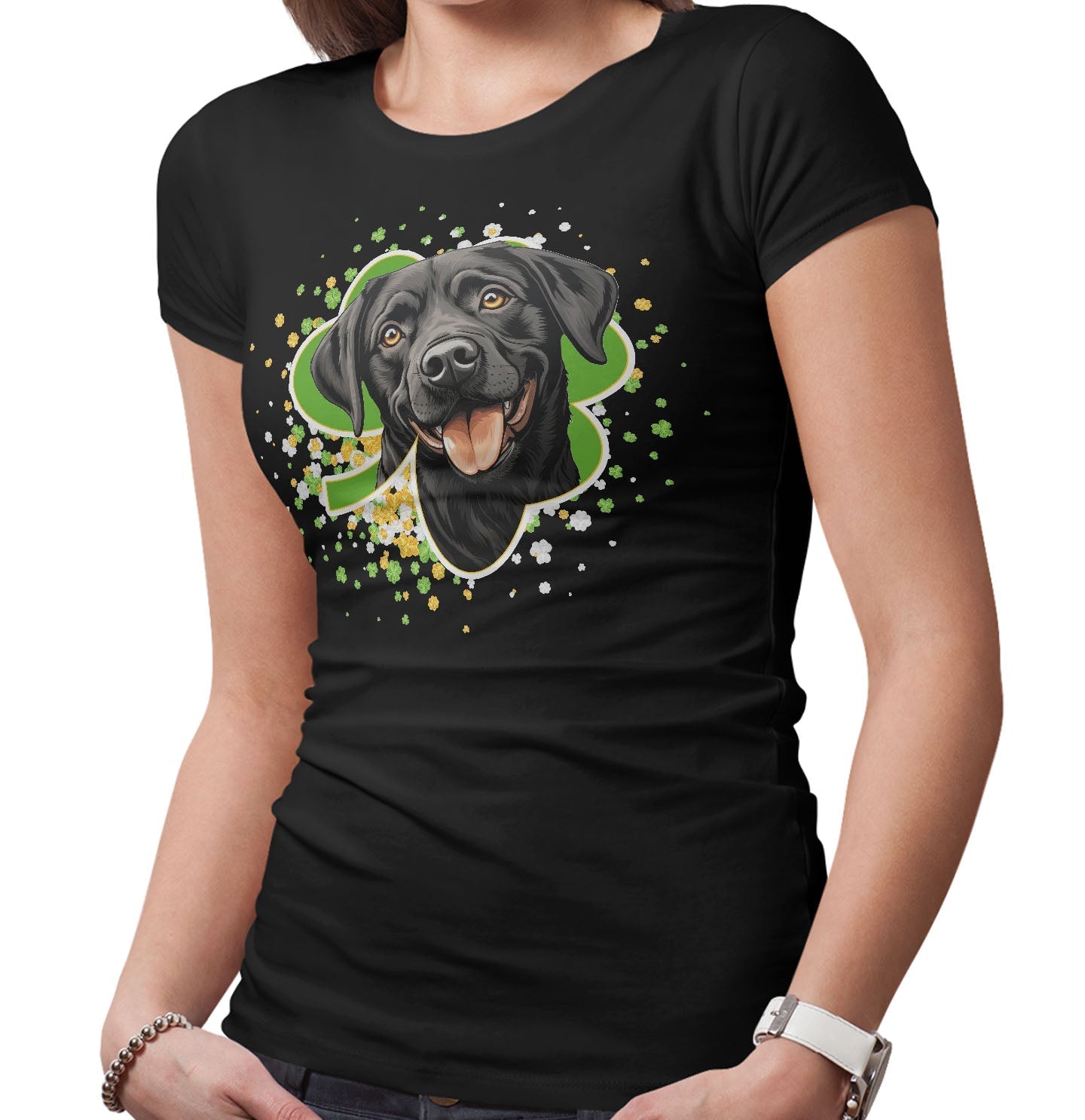 Big Clover St. Patrick's Day Labrador Retriever (Black) - Women's Fitted T-Shirt