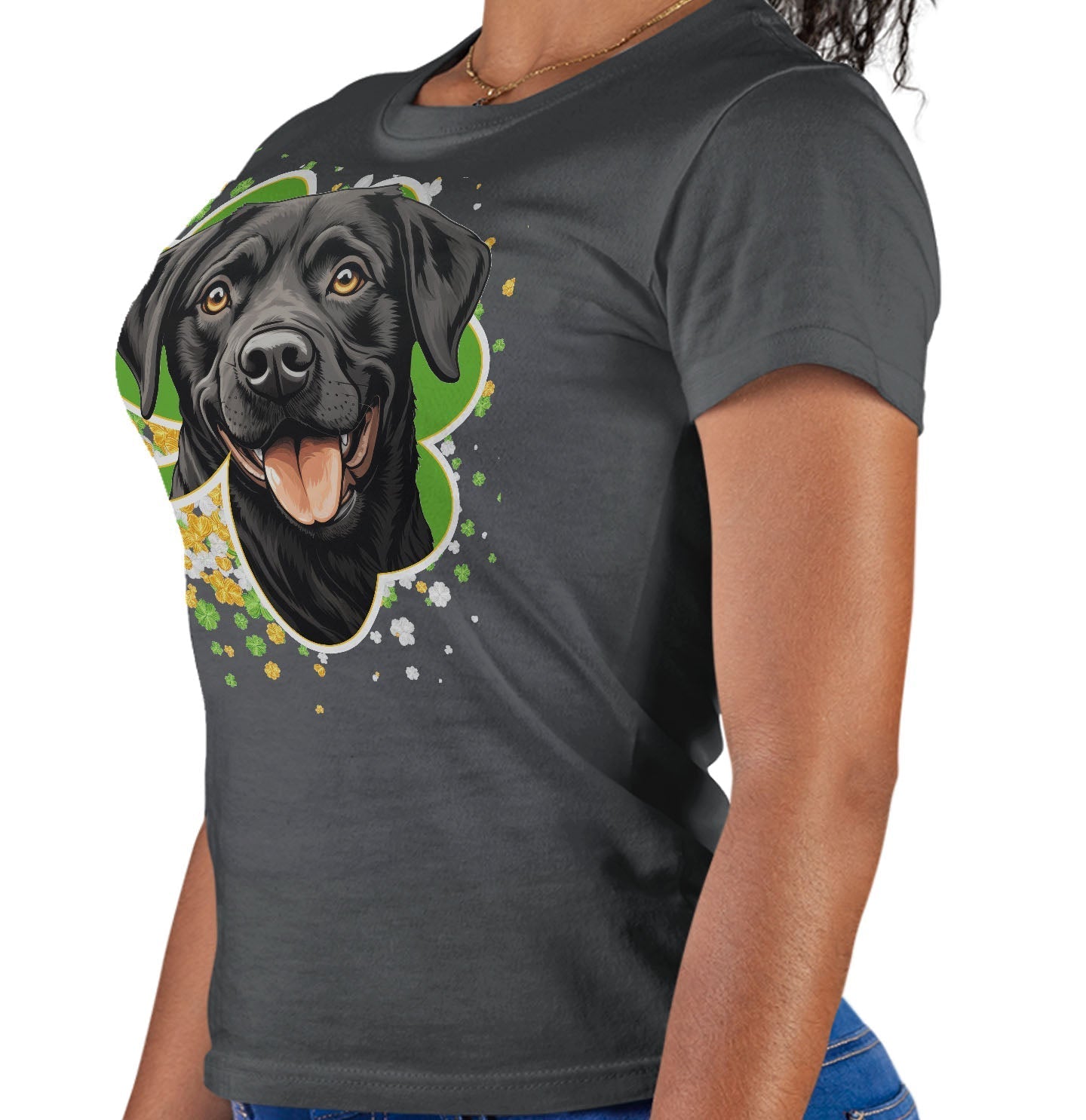 Big Clover St. Patrick's Day Labrador Retriever (Black) - Women's Fitted T-Shirt