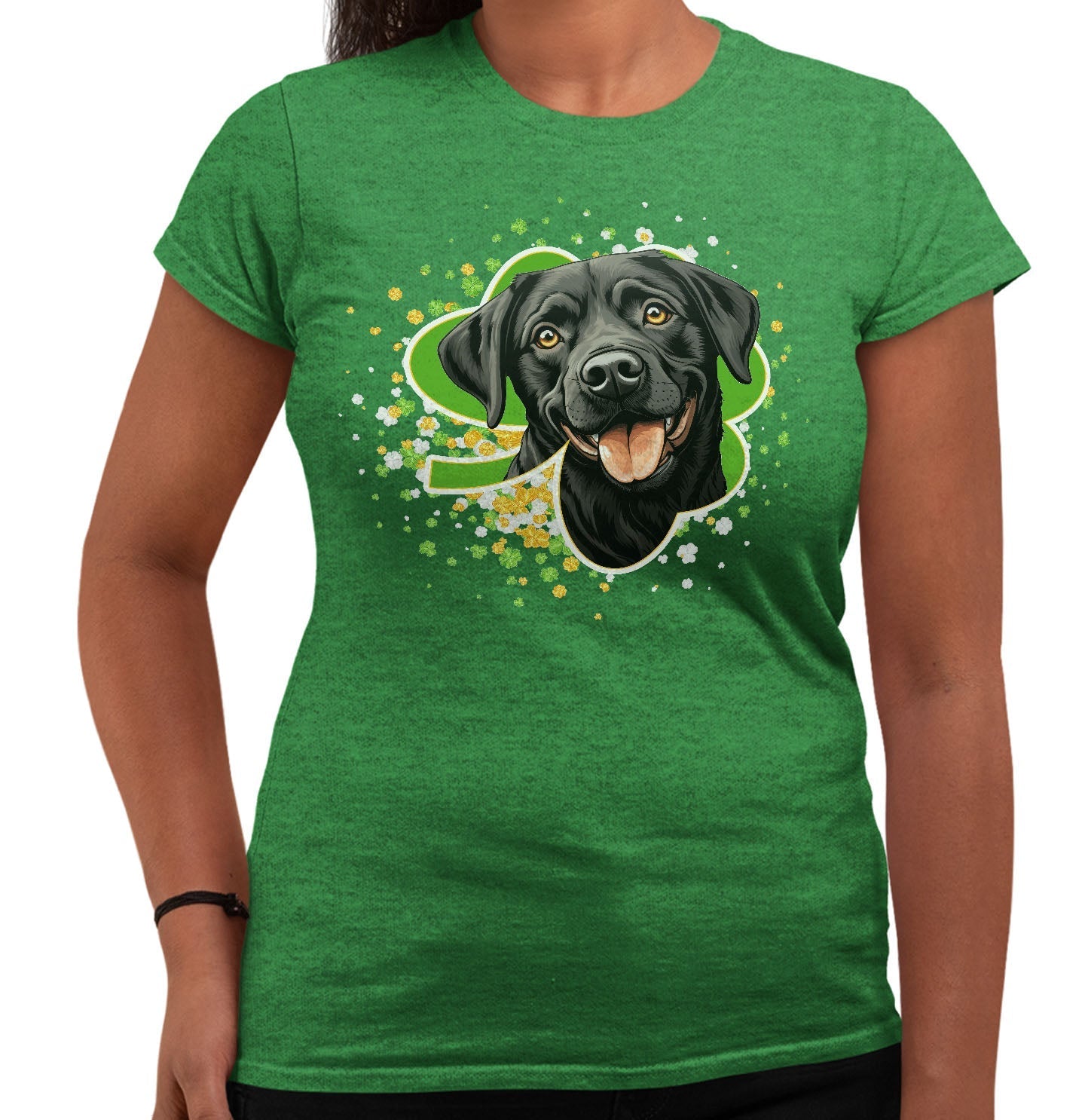 Big Clover St. Patrick's Day Labrador Retriever (Black) - Women's Fitted T-Shirt