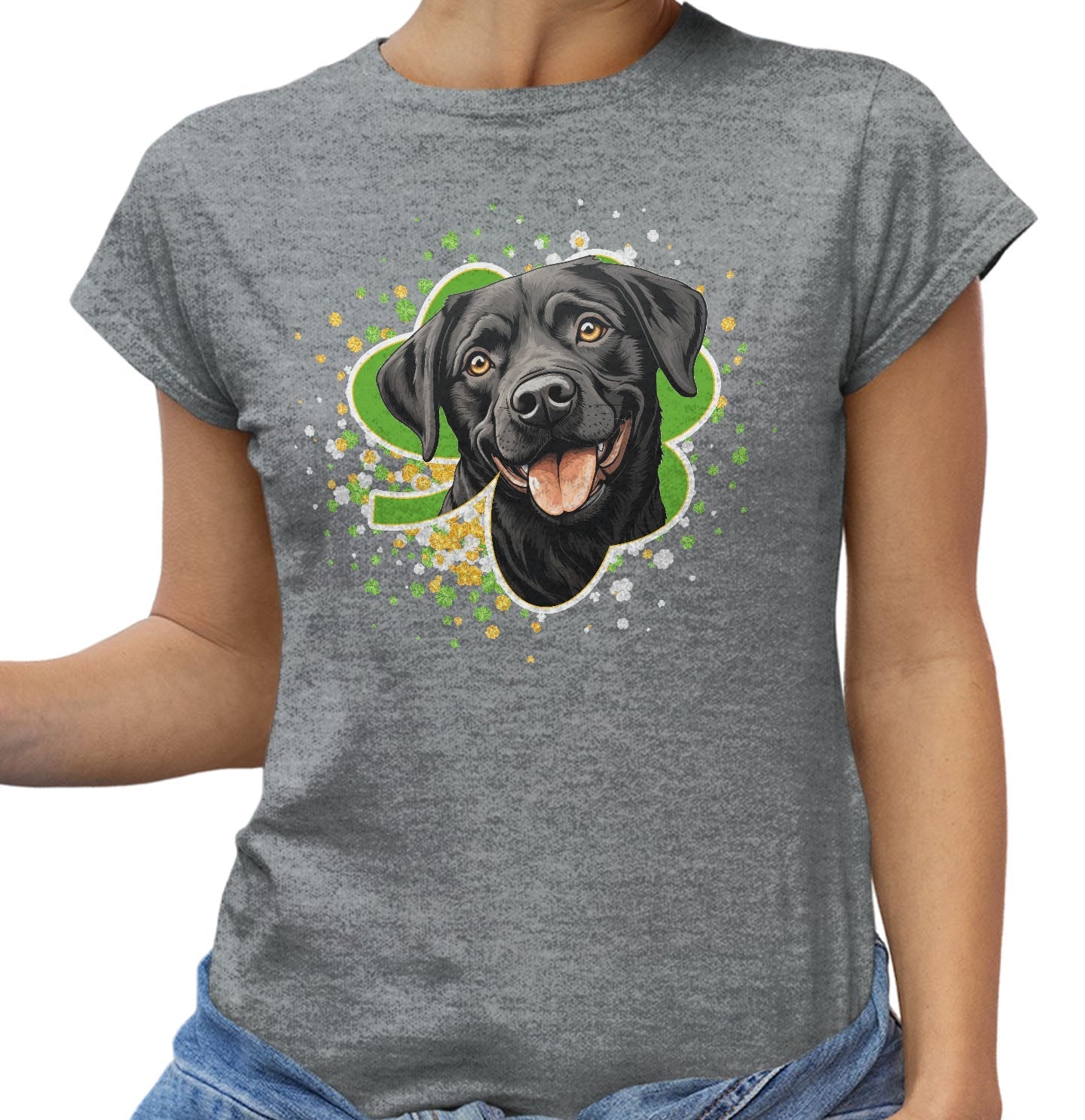 Big Clover St. Patrick's Day Labrador Retriever (Black) - Women's Fitted T-Shirt