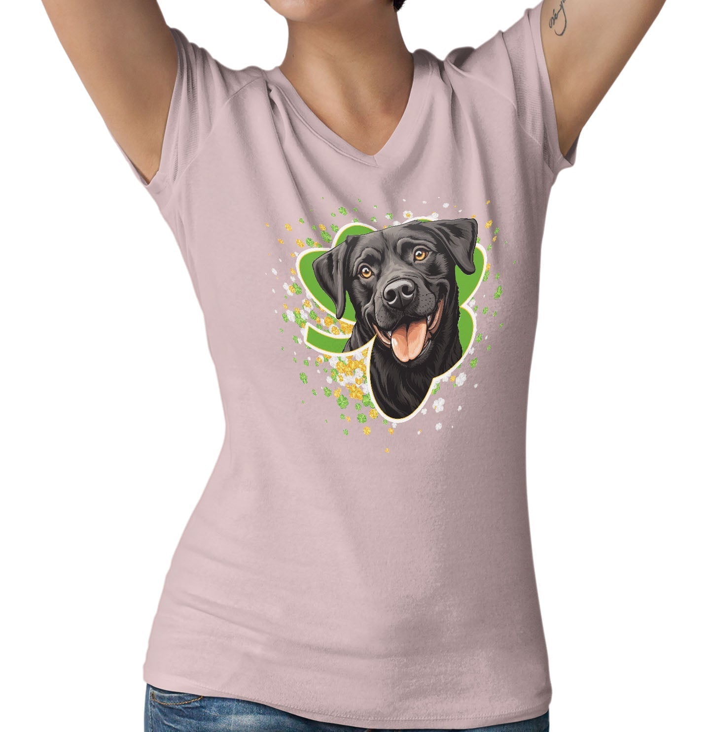 Big Clover St. Patrick's Day Labrador Retriever (Black) - Women's V-Neck T-Shirt