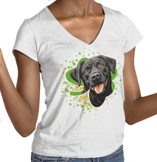 Big Clover St. Patrick's Day Labrador Retriever (Black) - Women's V-Neck T-Shirt