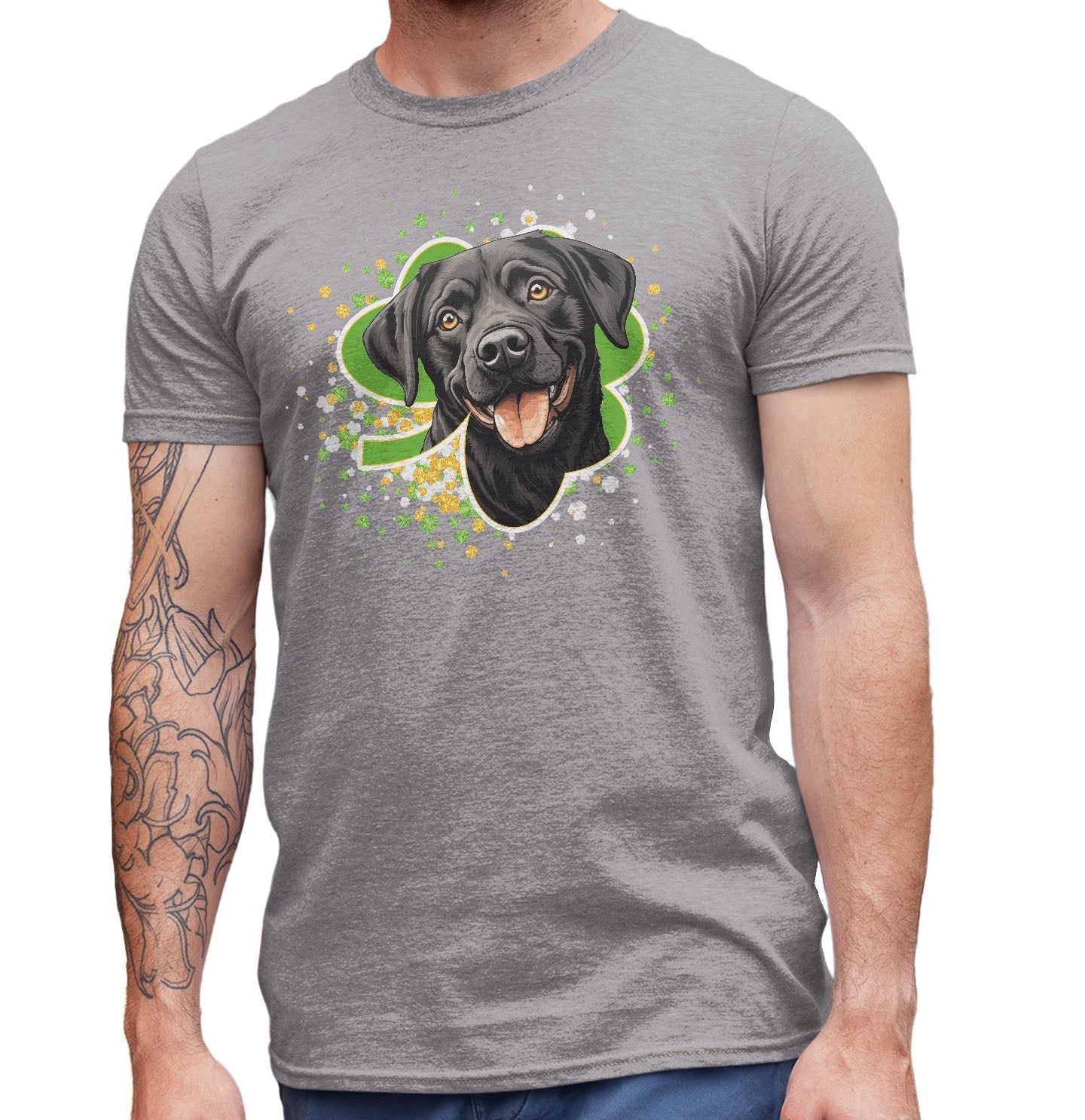 Big Clover St. Patrick's Day Labrador Retriever (Black) - Adult Unisex T-Shirt