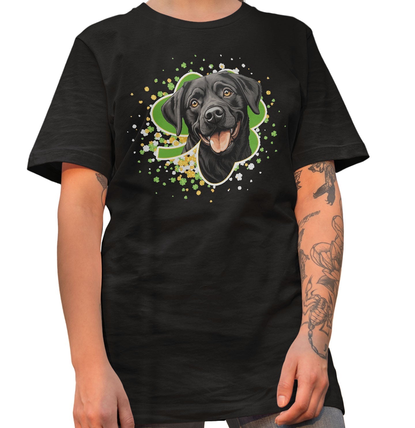 Big Clover St. Patrick's Day Labrador Retriever (Black) - Adult Unisex T-Shirt