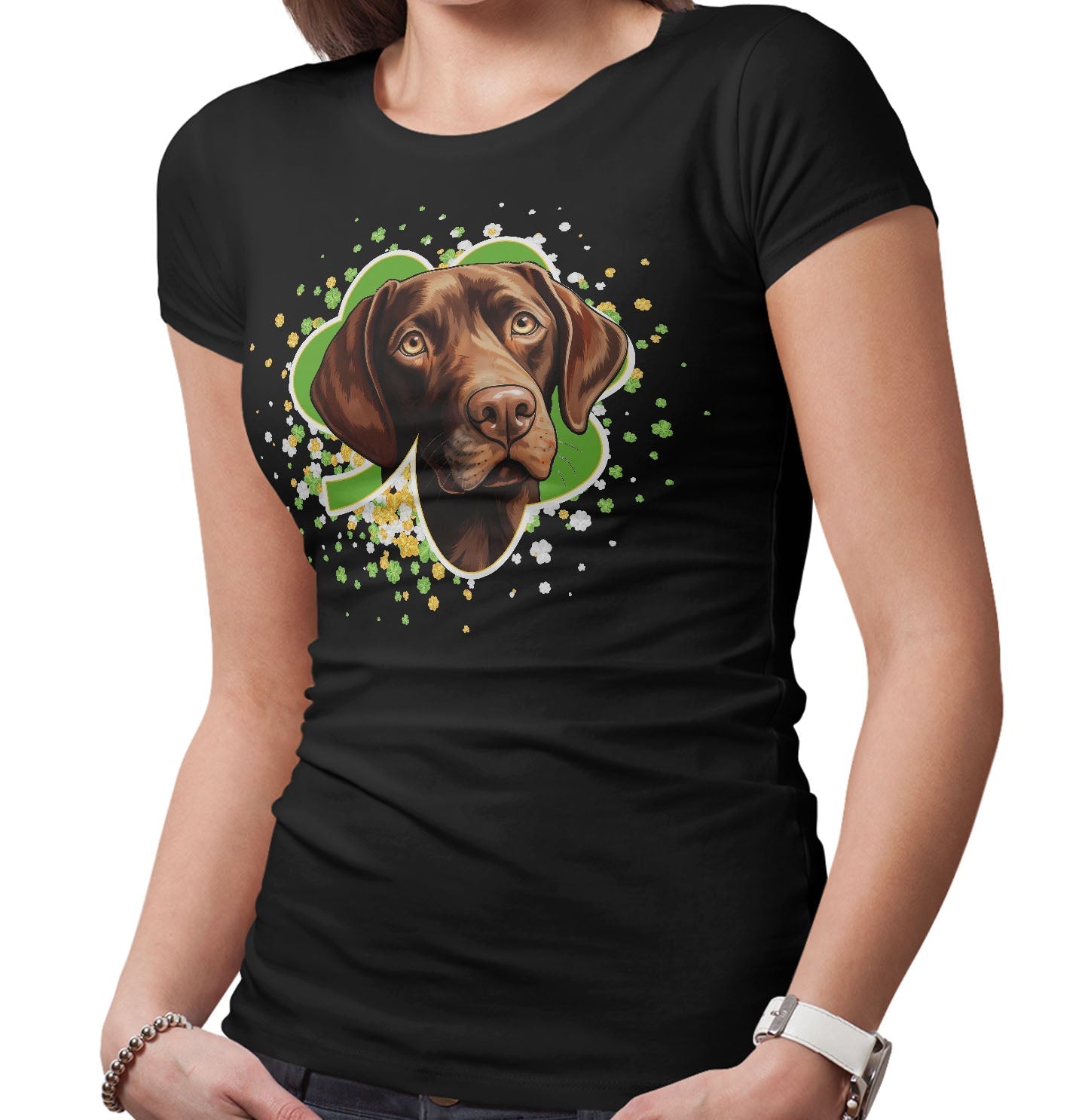 Big Clover St. Patrick's Day Labrador Retriever (Chocolate) - Women's Fitted T-Shirt