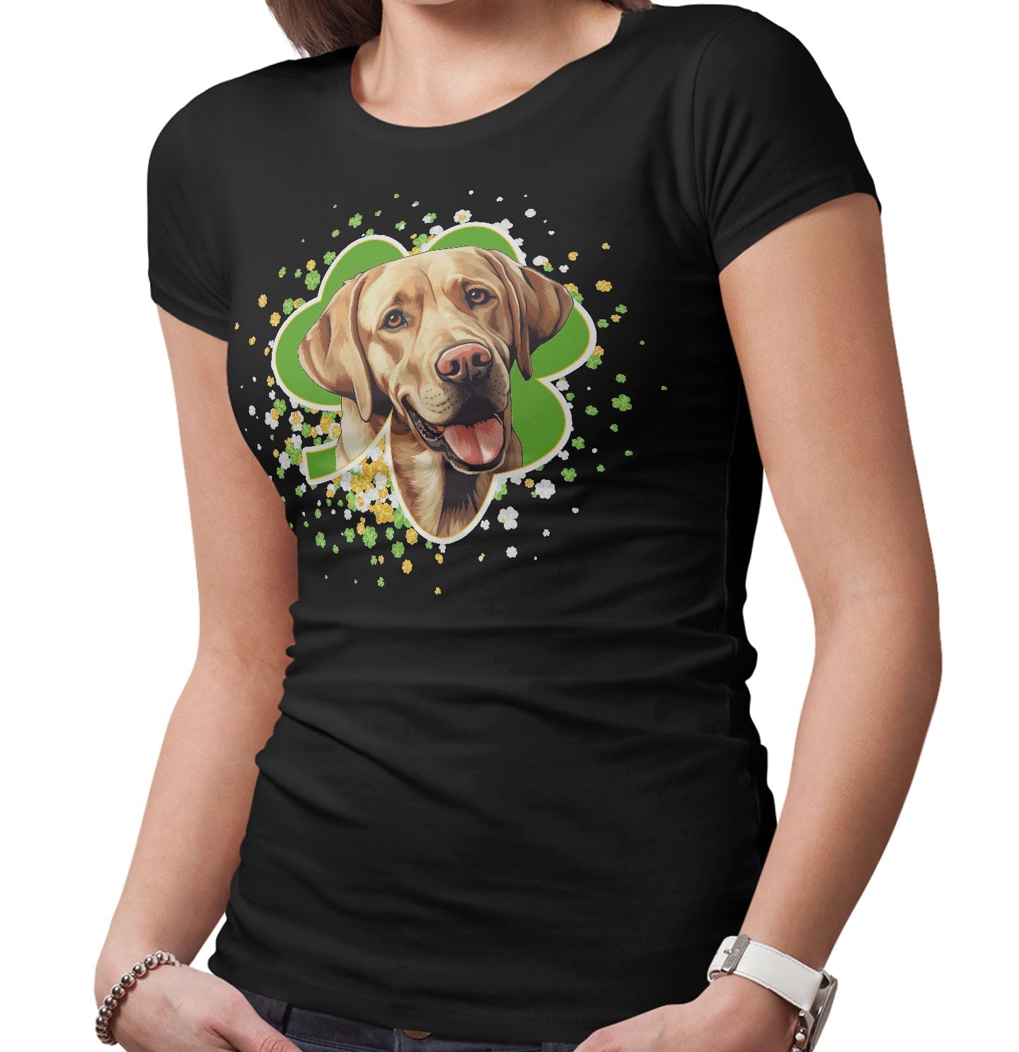 Big Clover St. Patrick's Day Labrador Retriever (Yellow) - Women's Fitted T-Shirt