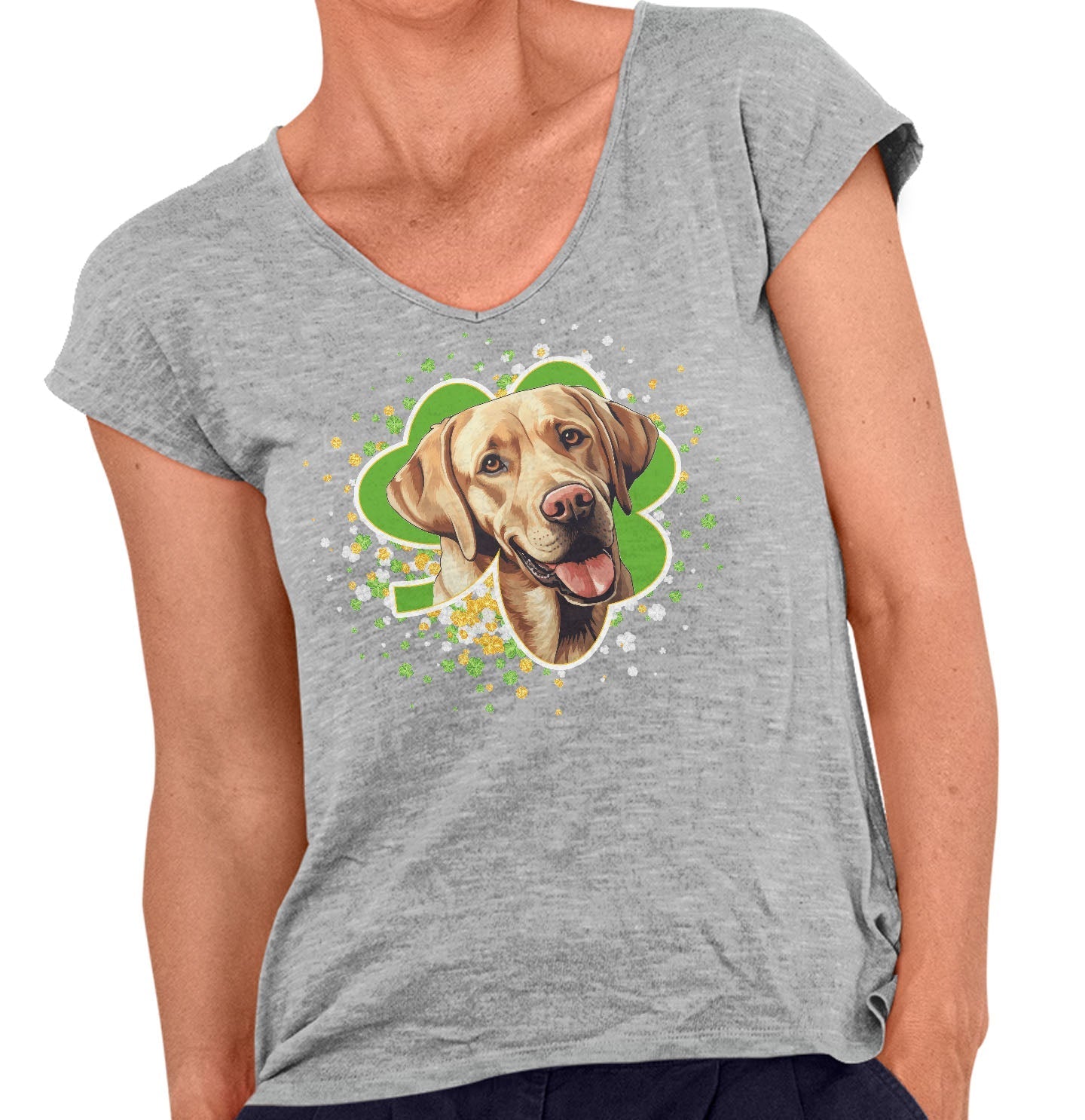 Big Clover St. Patrick's Day Labrador Retriever (Yellow) - Women's V-Neck T-Shirt