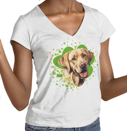 Big Clover St. Patrick's Day Labrador Retriever (Yellow) - Women's V-Neck T-Shirt