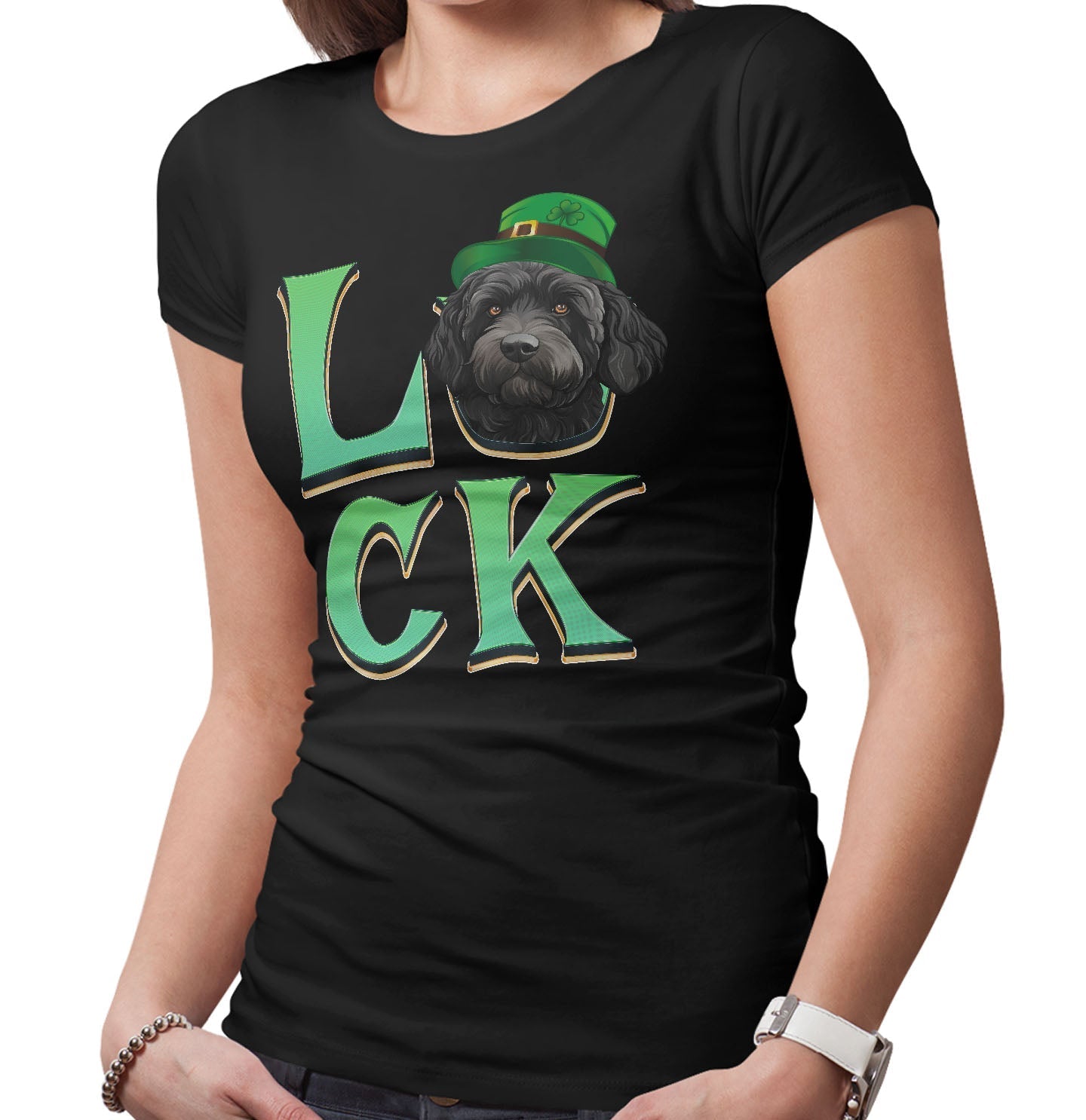 Big LUCK St. Patrick's Day Labradoodle (Black) - Women's Fitted T-Shirt