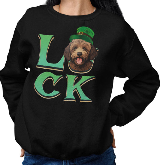 Big LUCK St. Patrick's Day Labradoodle (Chocolate) - Adult Unisex Crewneck Sweatshirt