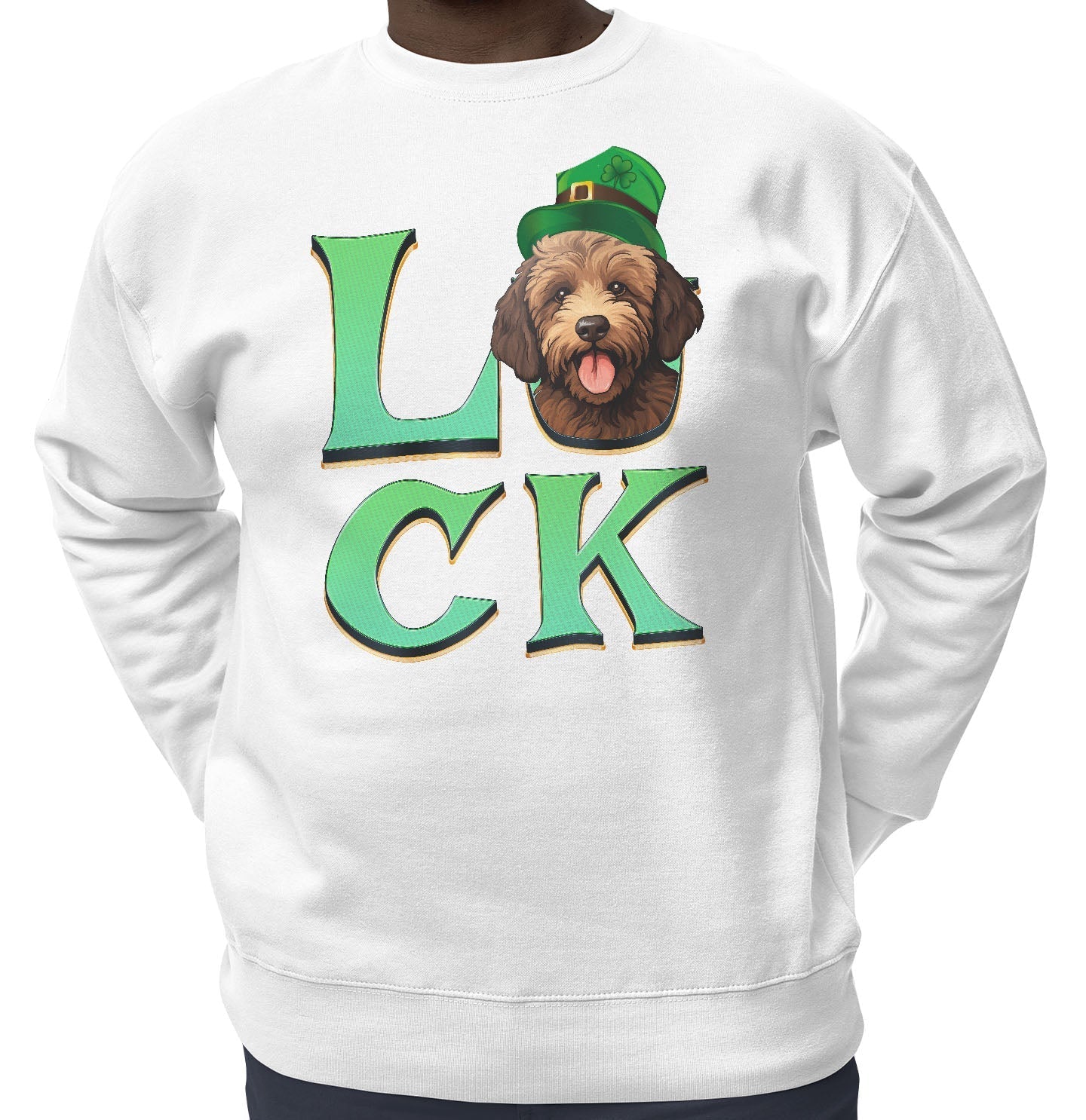 Big LUCK St. Patrick's Day Labradoodle (Chocolate) - Adult Unisex Crewneck Sweatshirt