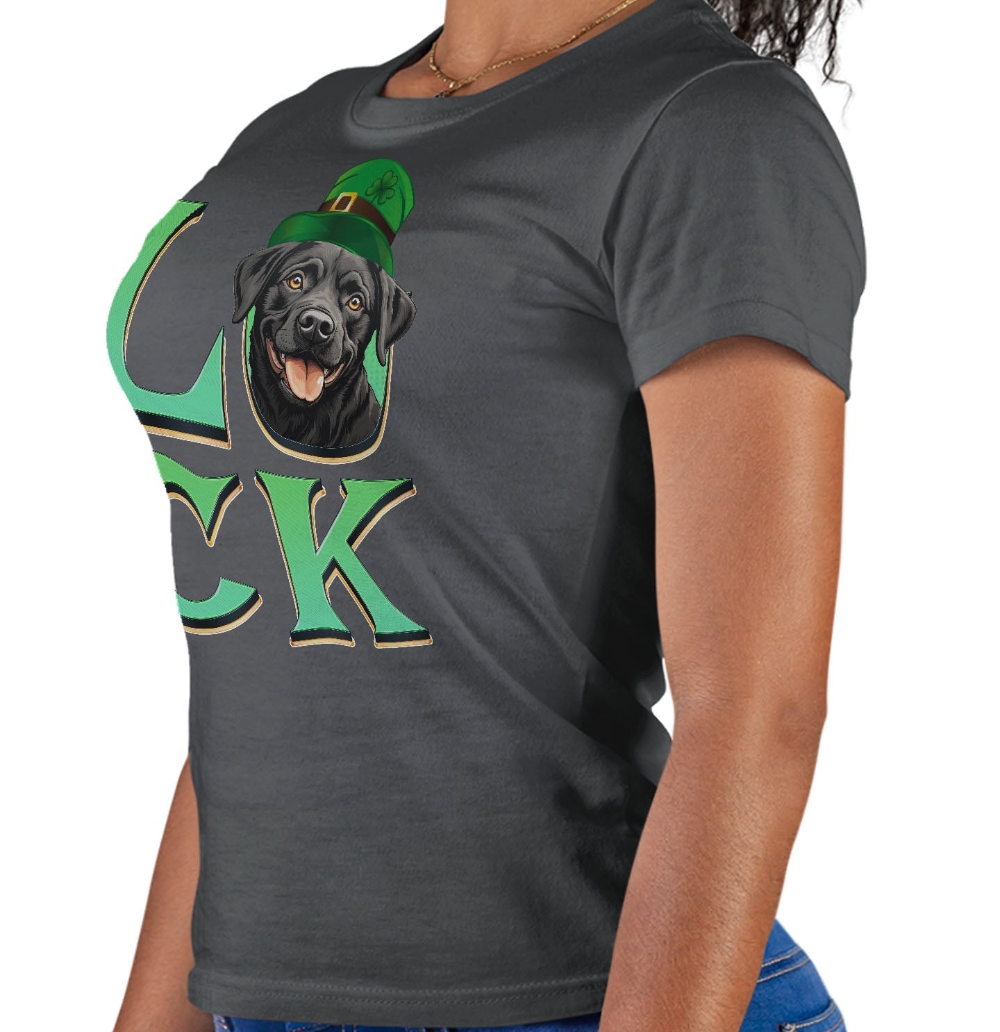 Big LUCK St. Patrick's Day Labrador Retriever (Black) - Women's Fitted T-Shirt