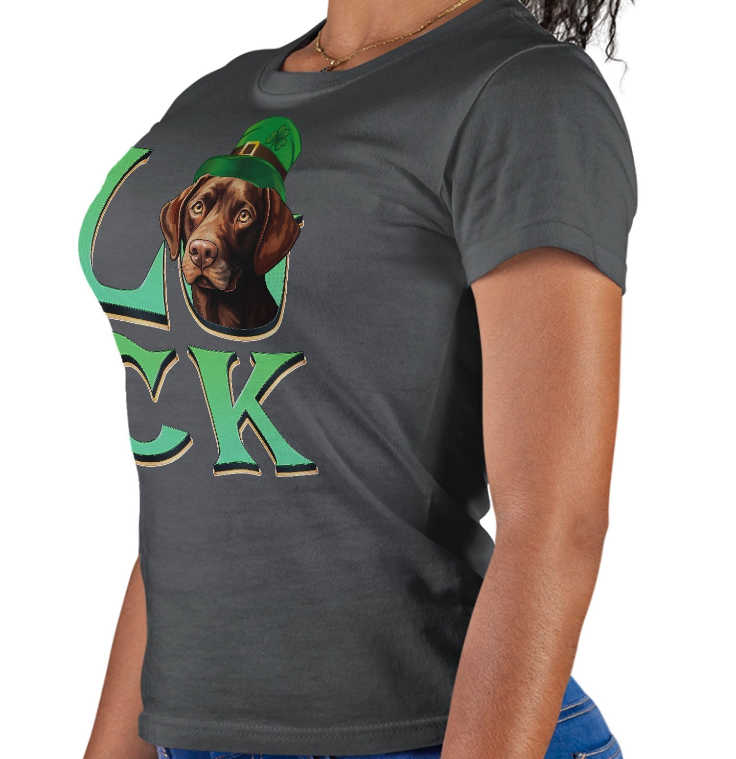 Big LUCK St. Patrick's Day Labrador Retriever (Chocolate) - Women's Fitted T-Shirt