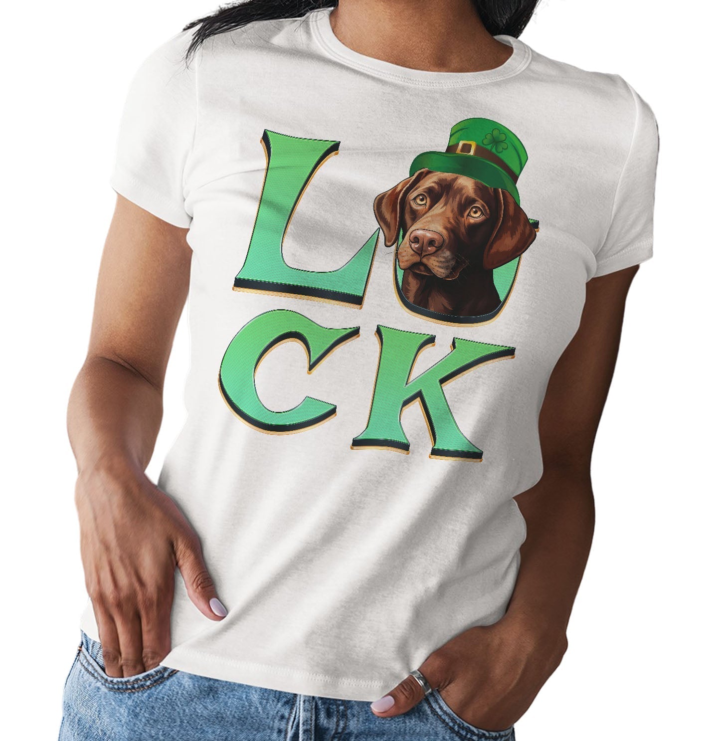 Big LUCK St. Patrick's Day Labrador Retriever (Chocolate) - Women's Fitted T-Shirt