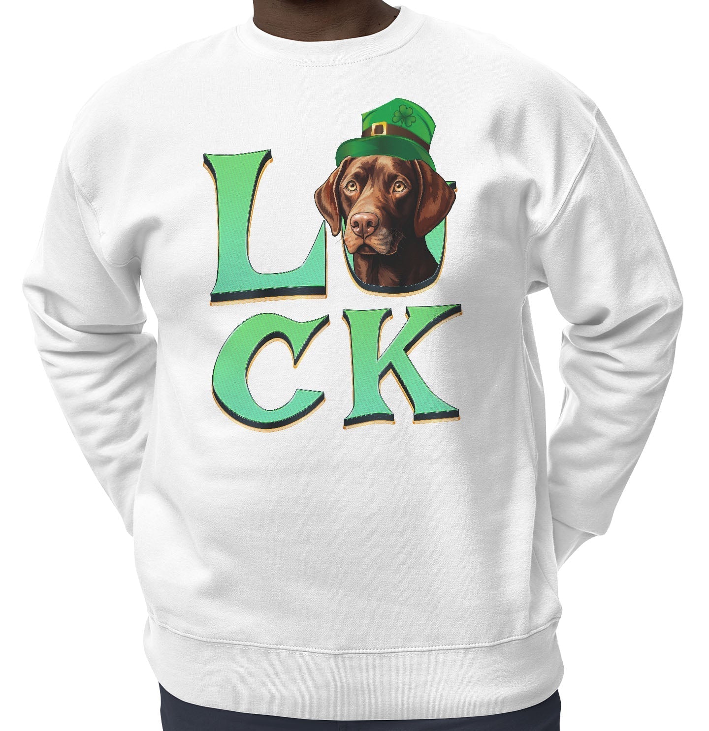 Big LUCK St. Patrick's Day Labrador Retriever (Chocolate) - Adult Unisex Crewneck Sweatshirt