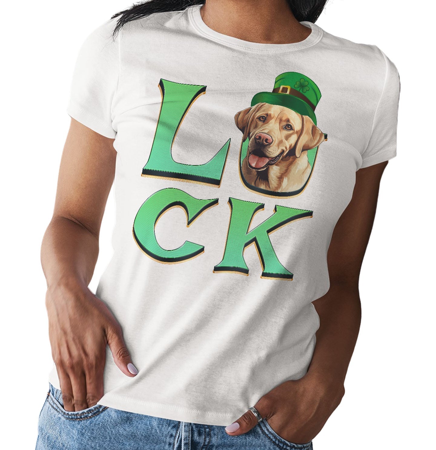 Big LUCK St. Patrick's Day Labrador Retriever (Yellow) - Women's Fitted T-Shirt