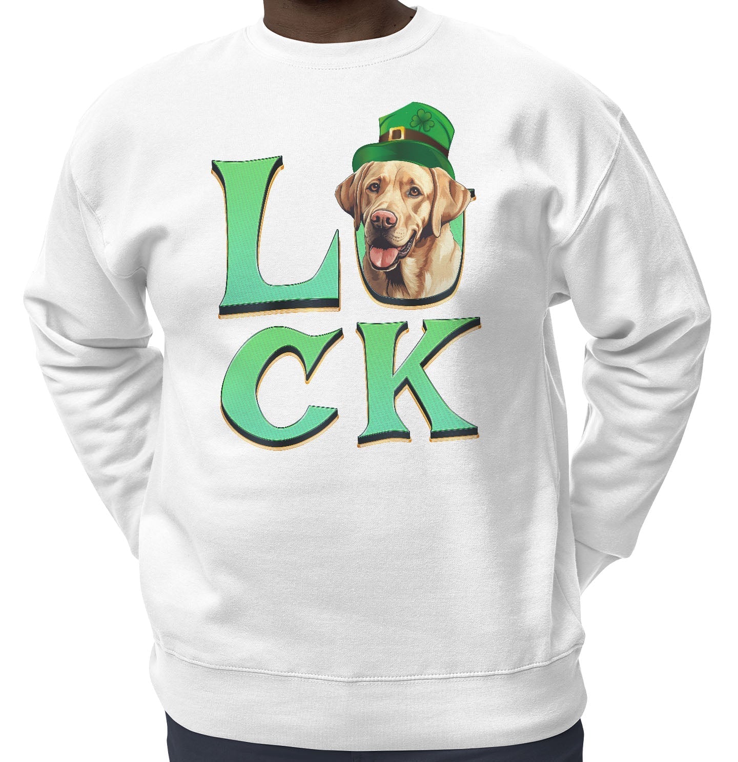 Big LUCK St. Patrick's Day Labrador Retriever (Yellow) - Adult Unisex Crewneck Sweatshirt