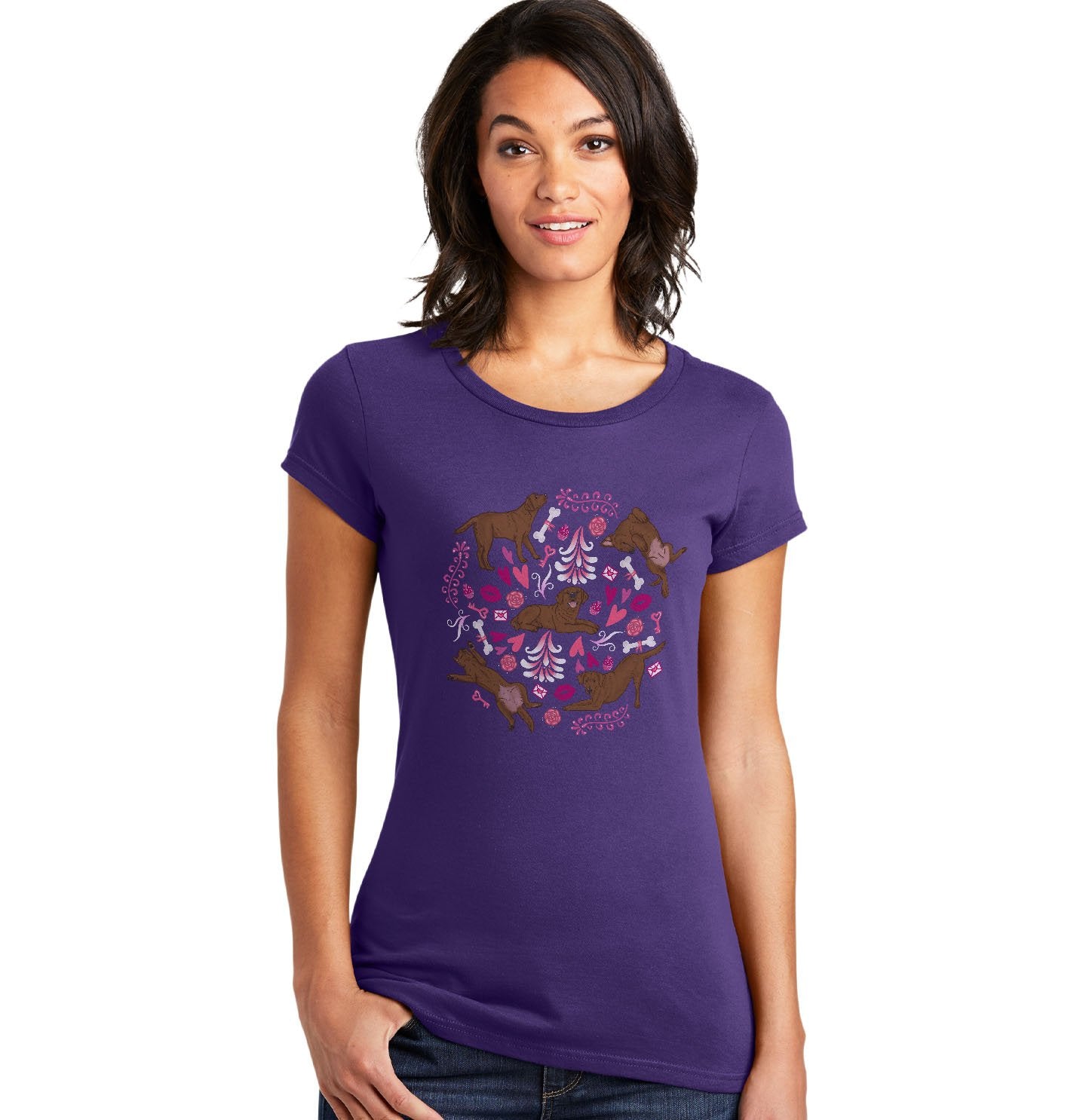 Chocolate Labrador Pink Fleur Ladies' Fitted Shirt