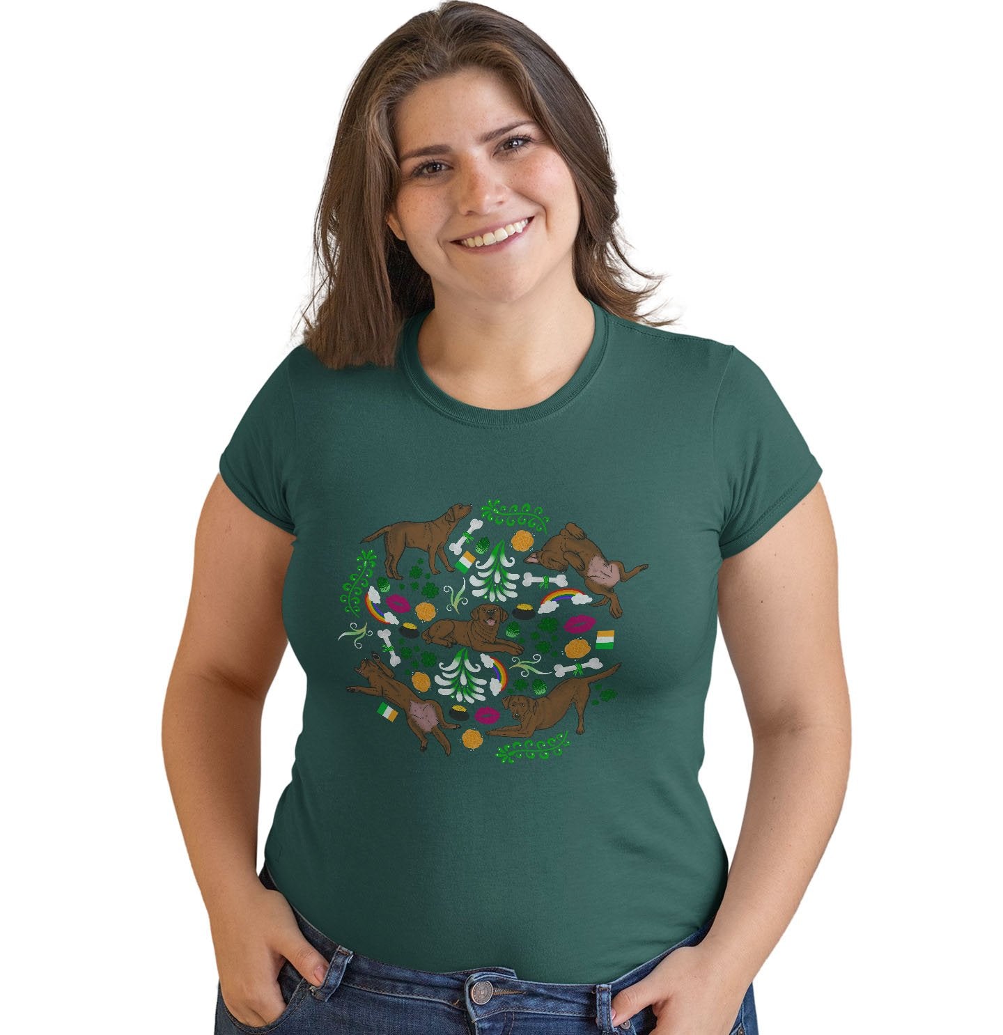 Chocolate Labrador Green Fleur Design - Women's Fitted T-Shirt