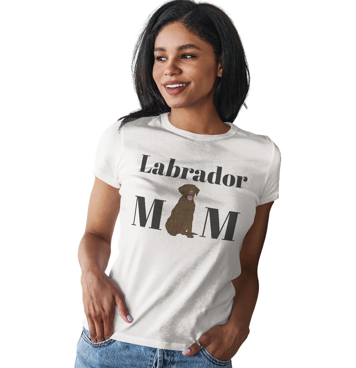 Chocolate Labrador Mom Illustration - Women's Fitted T-Shirt